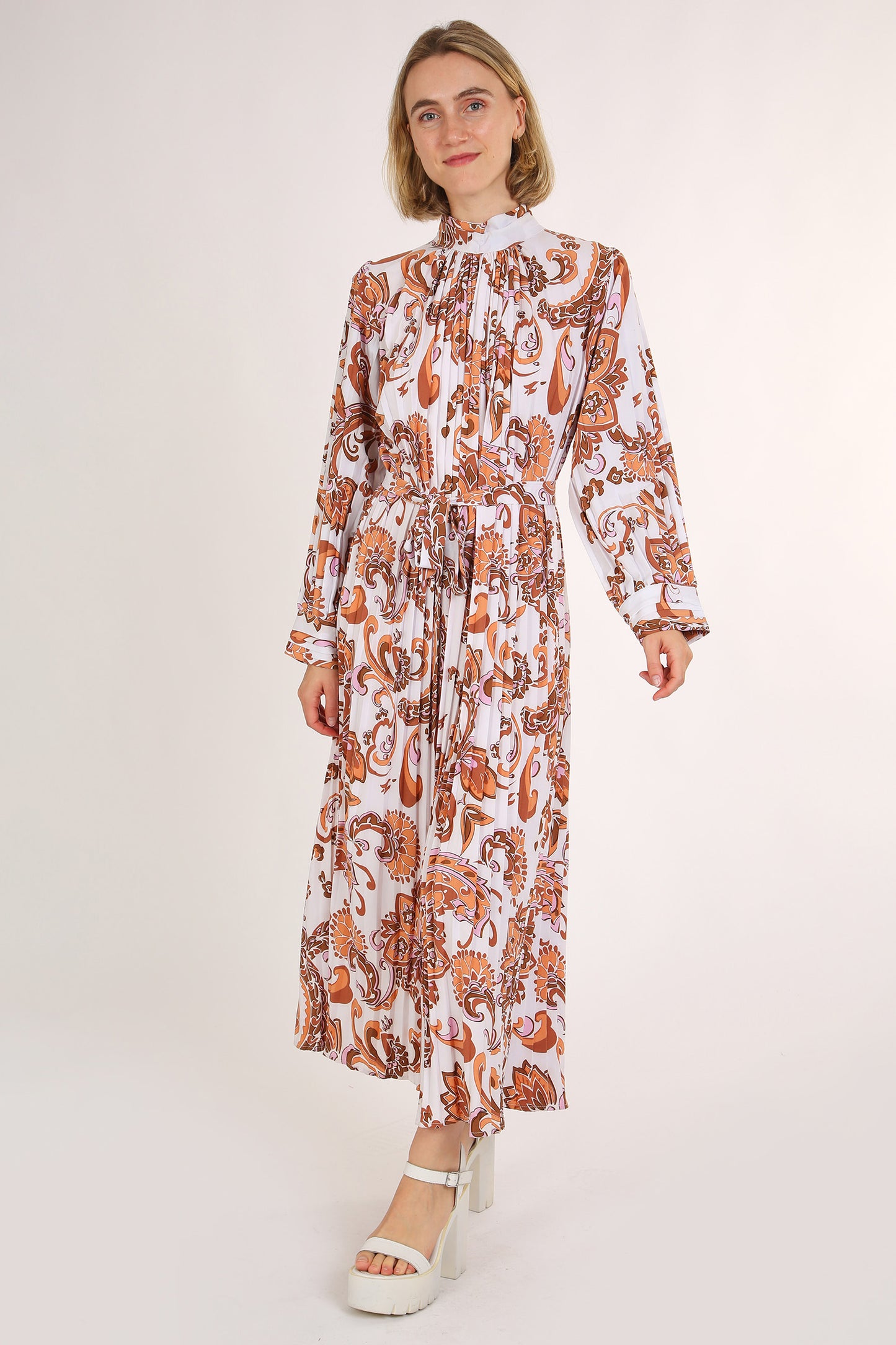 Shirley Floral Paisley Print Pleated Midi Dress - Shop Beulah Style