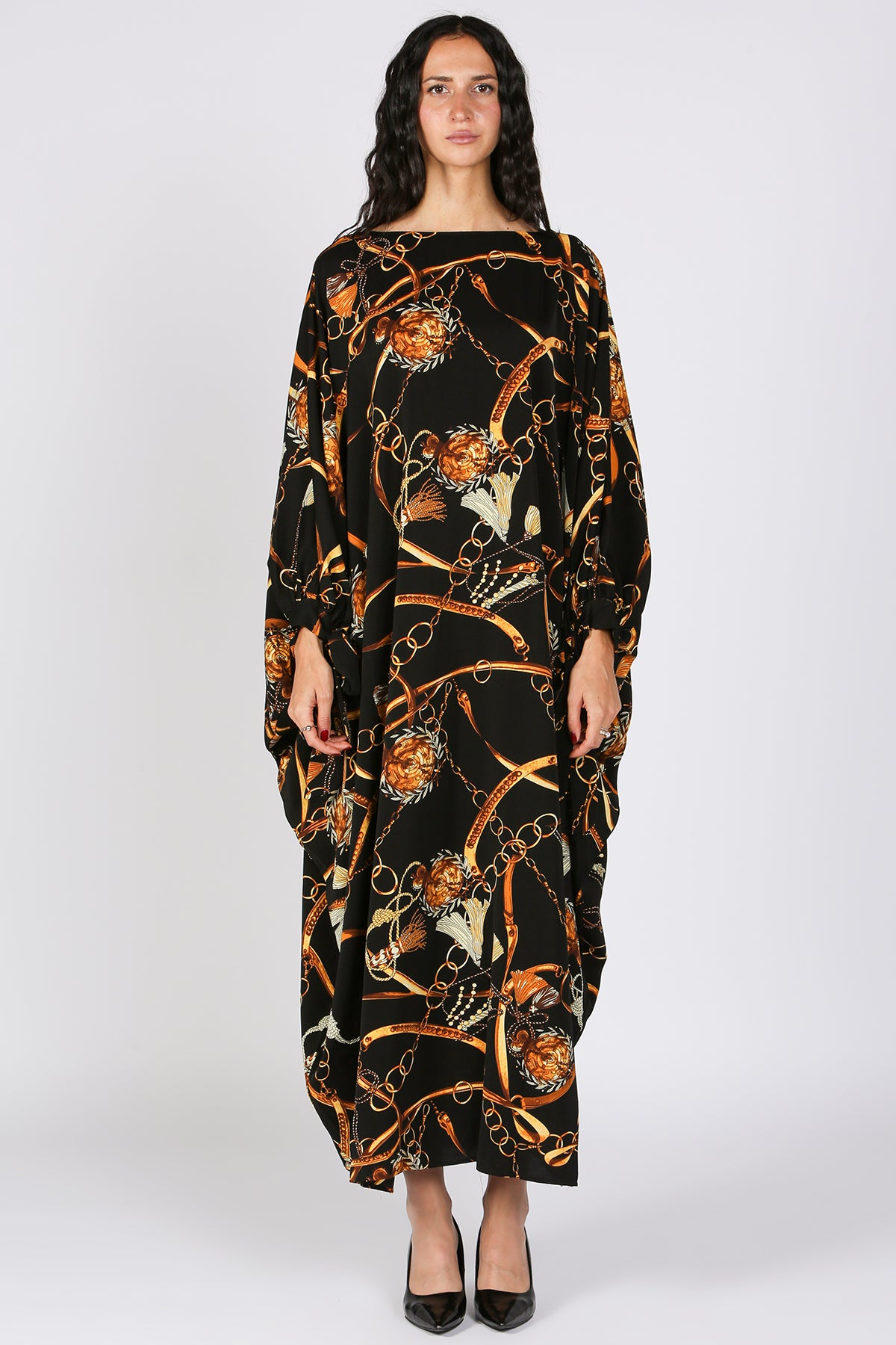 Jana Gold Printed Poncho Style Maxi Dress - Shop Beulah Style