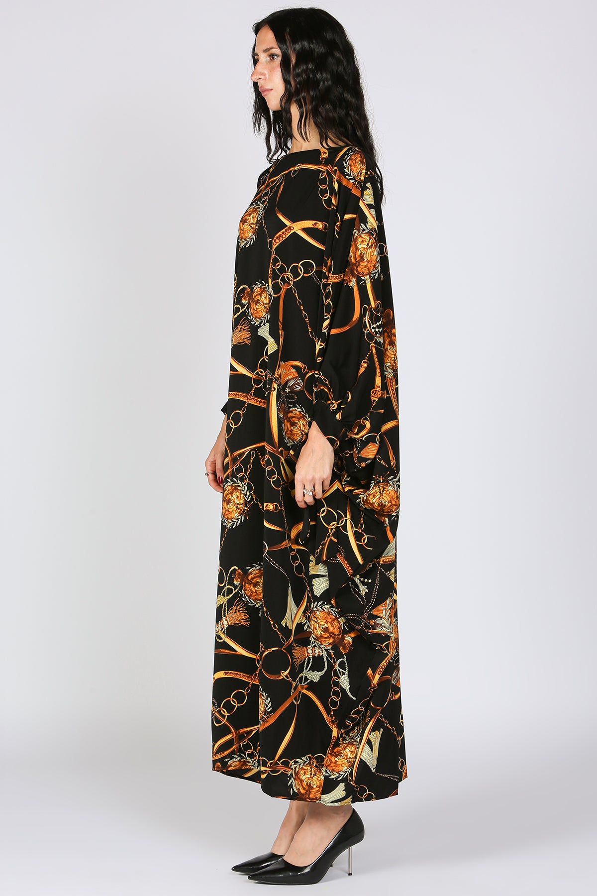 Jana Gold Printed Poncho Style Maxi Dress - Shop Beulah Style