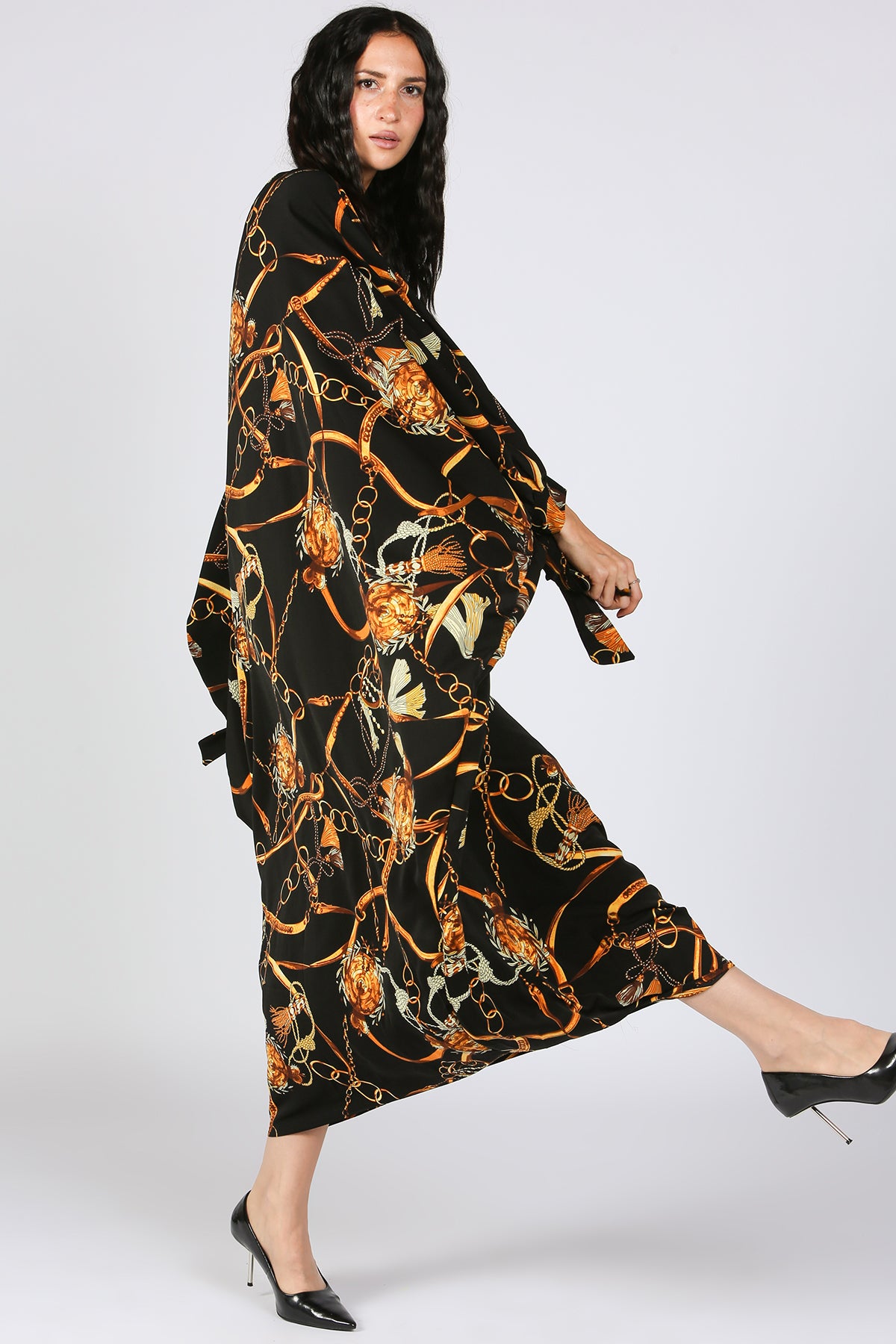 Jana Gold Printed Poncho Style Maxi Dress - Shop Beulah Style
