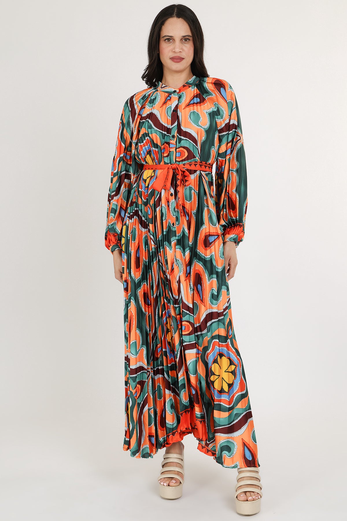 Sasha Multi-Print Abstract Pleated Maxi Dress - Shop Beulah Style