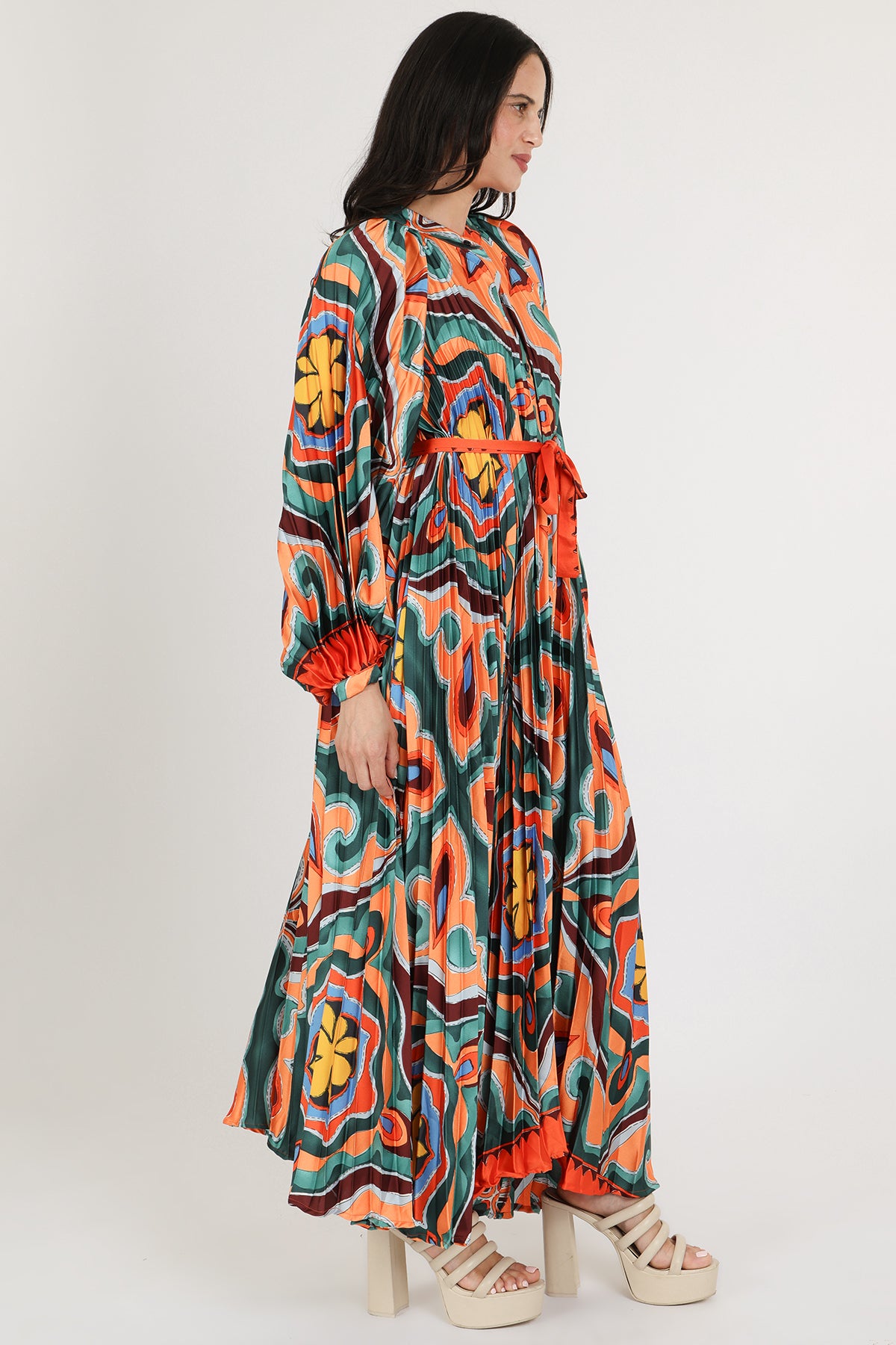 Sasha Multi-Print Abstract Pleated Maxi Dress - Shop Beulah Style