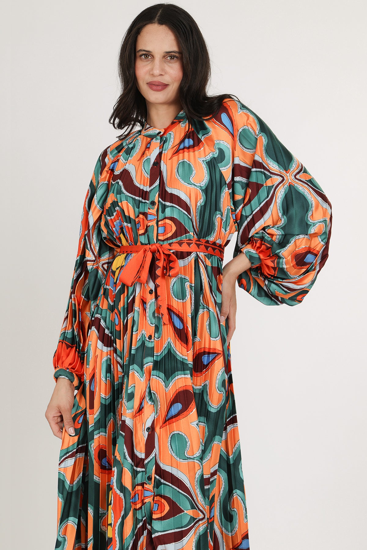 Sasha Multi-Print Abstract Pleated Maxi Dress - Shop Beulah Style