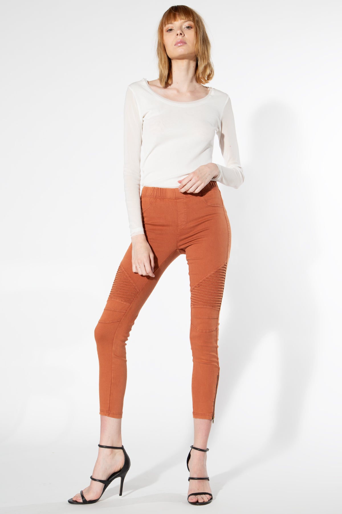 Moto Jeggings - Brick - Shop Beulah Style