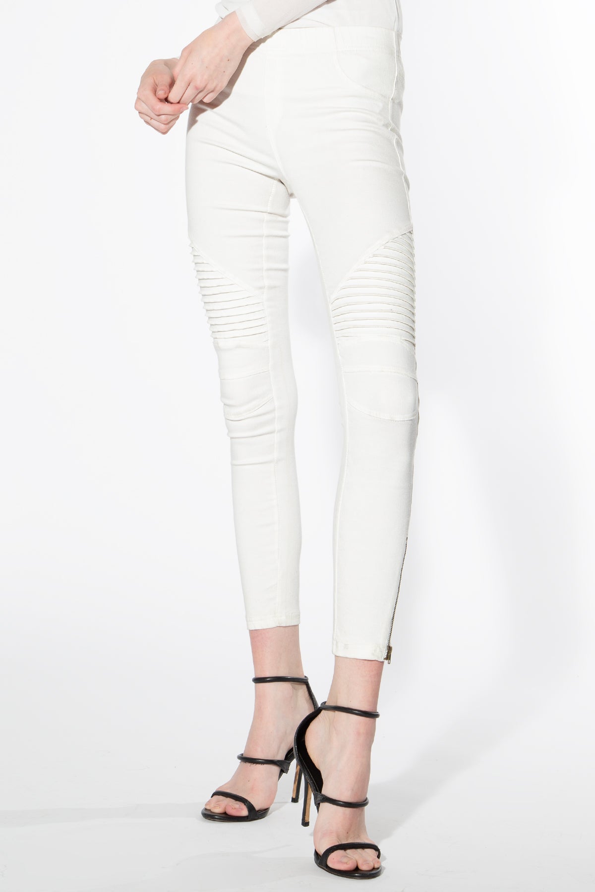 Moto Jeggings - Off White - Shop Beulah Style