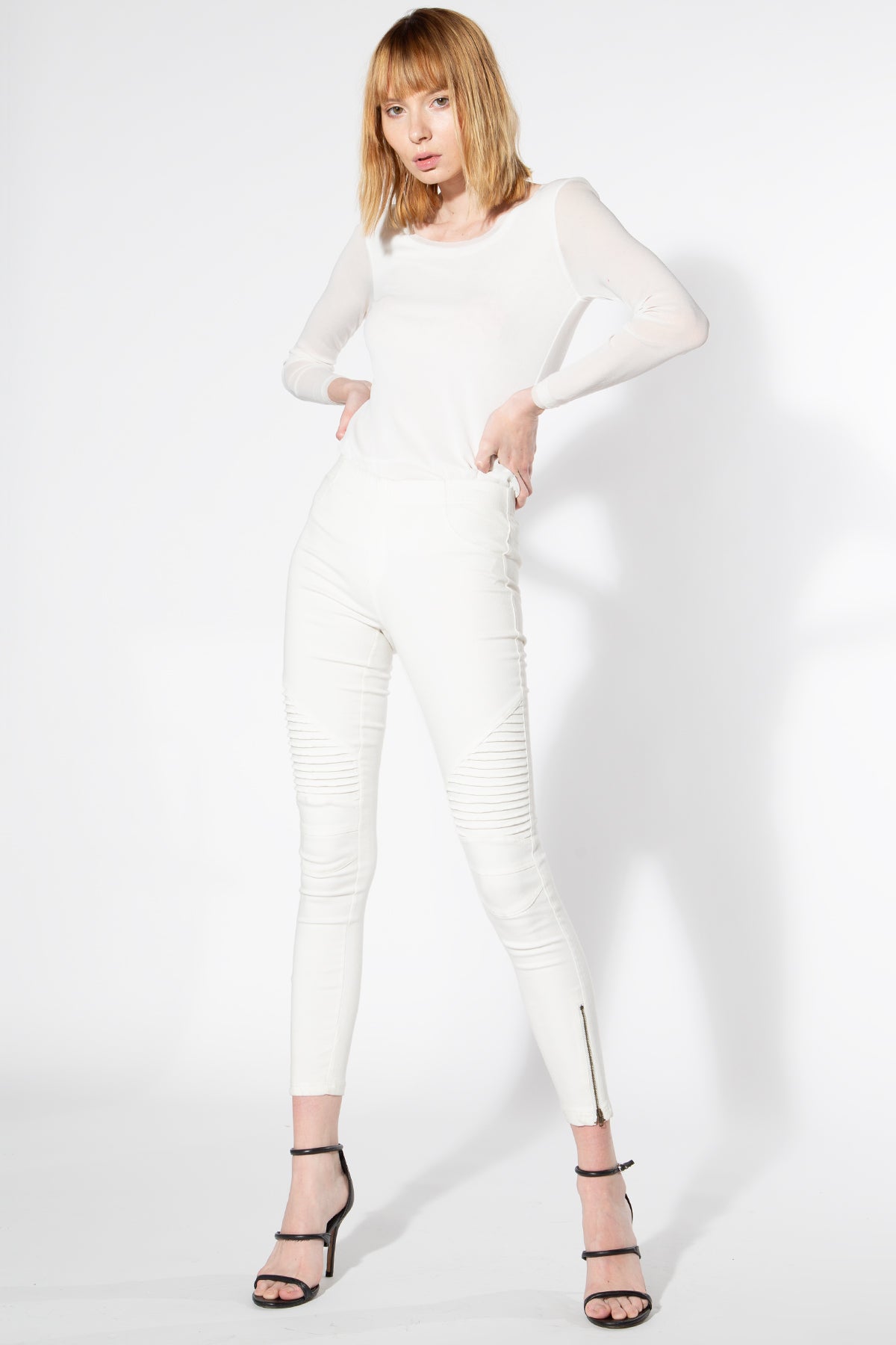Moto Jeggings - Off White - Shop Beulah Style