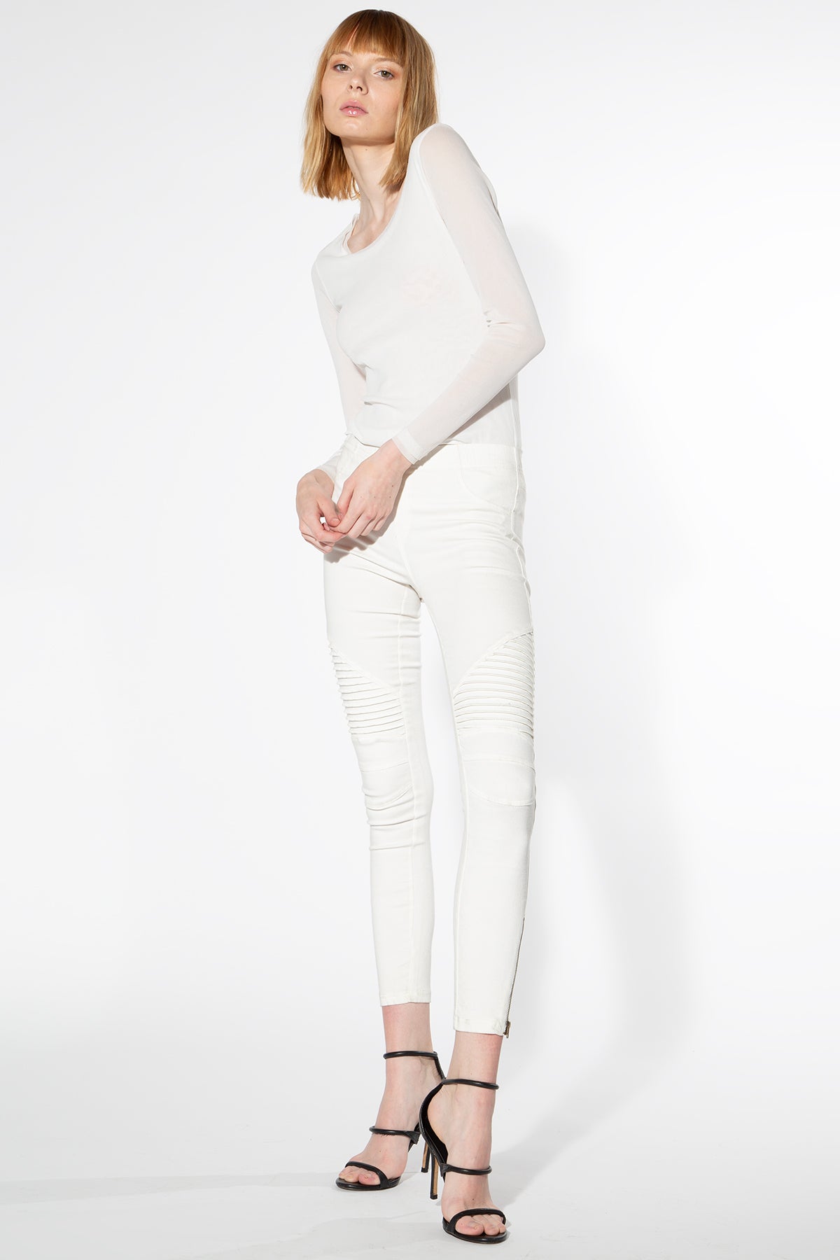 Moto Jeggings - Off White - Shop Beulah Style