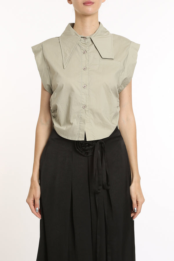 Kali Asymmetrical Collar Side Ruched Blouse - Shop Beulah Style