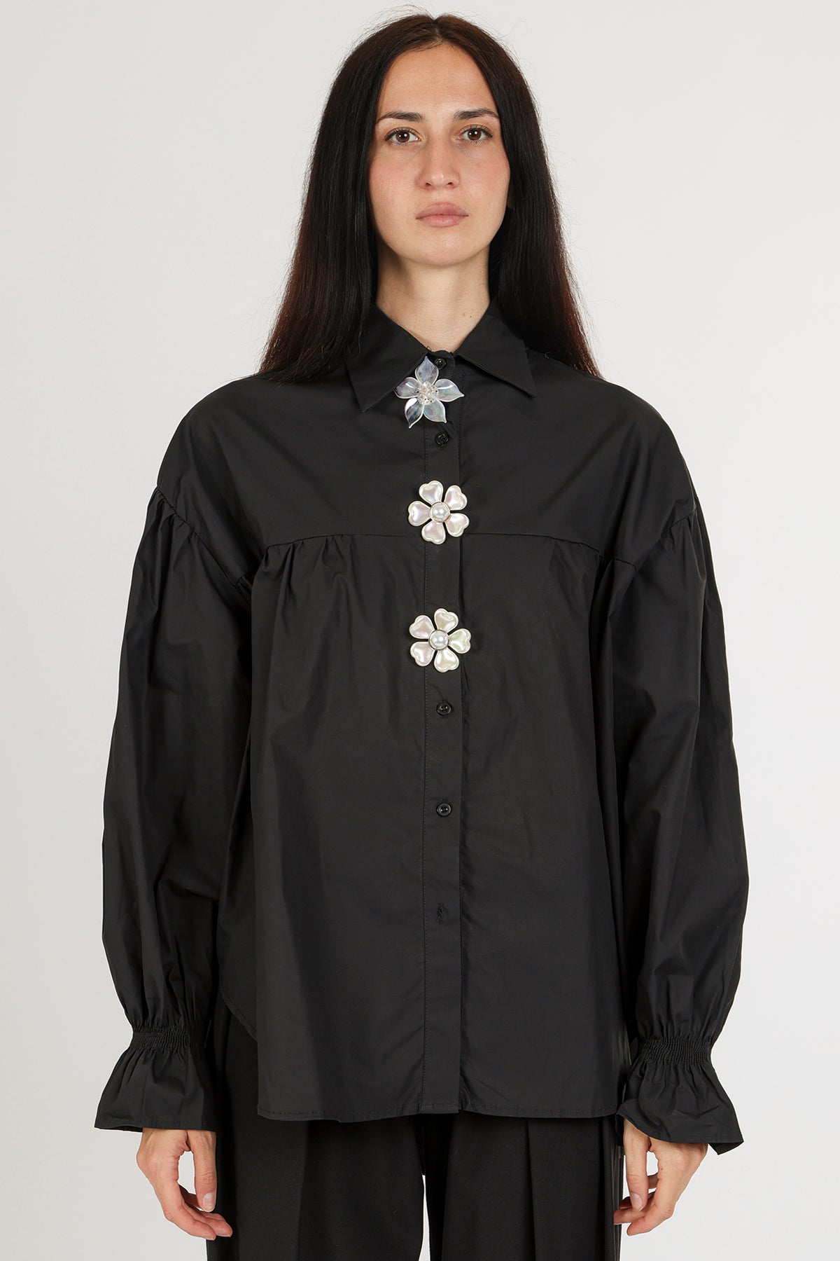 Alice Multi-Floral Applique Puff Smocked Blouse