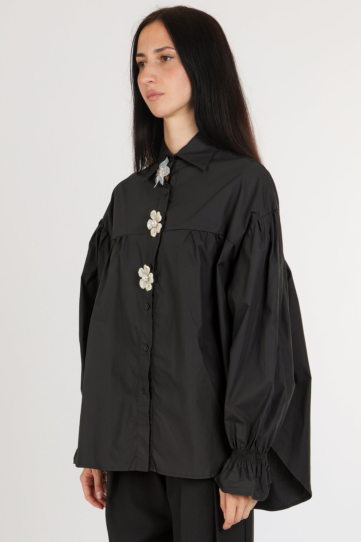 Alice Multi-Floral Applique Puff Smocked Blouse