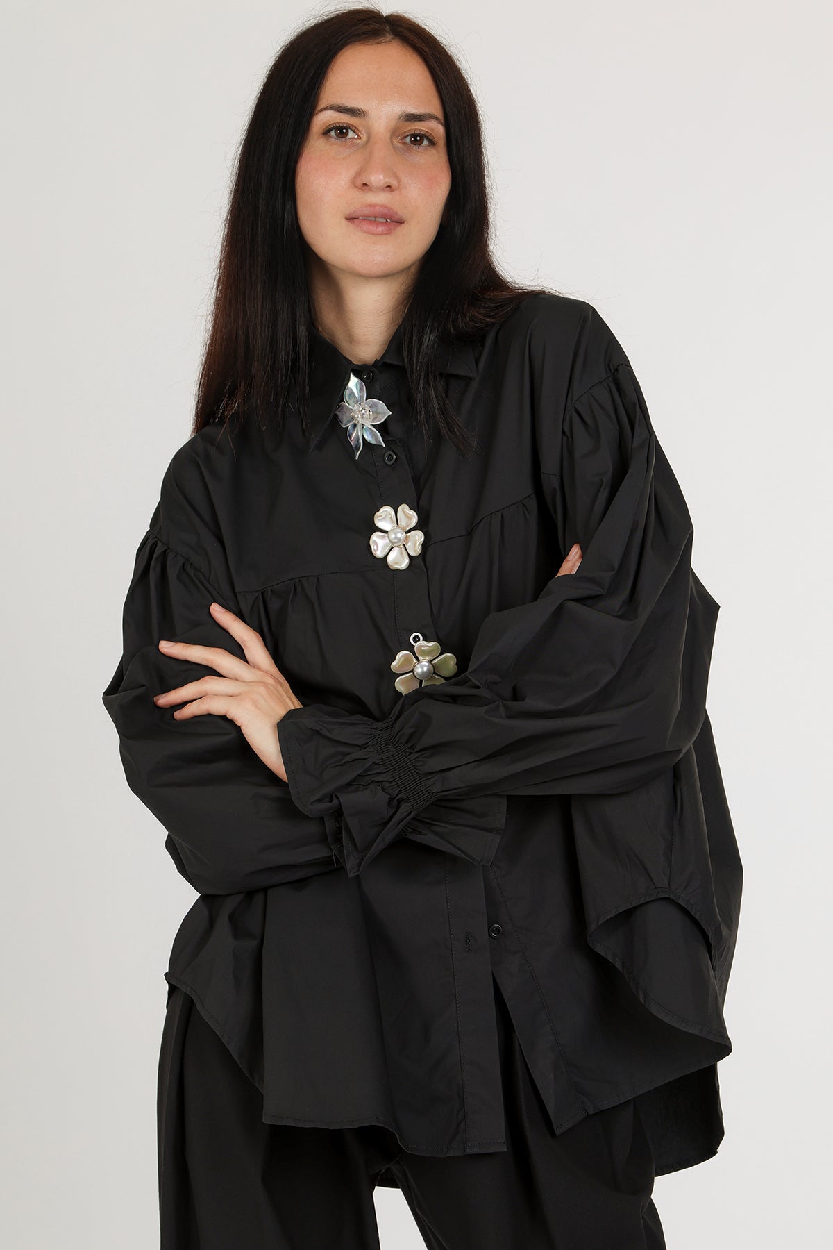 Alice Multi-Floral Applique Puff Smocked Blouse