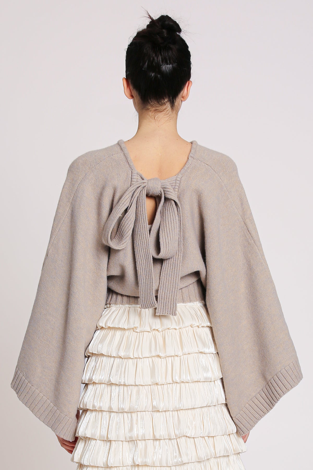 Ariel Ribbed High Gauge Knit Crop Cape Sweater