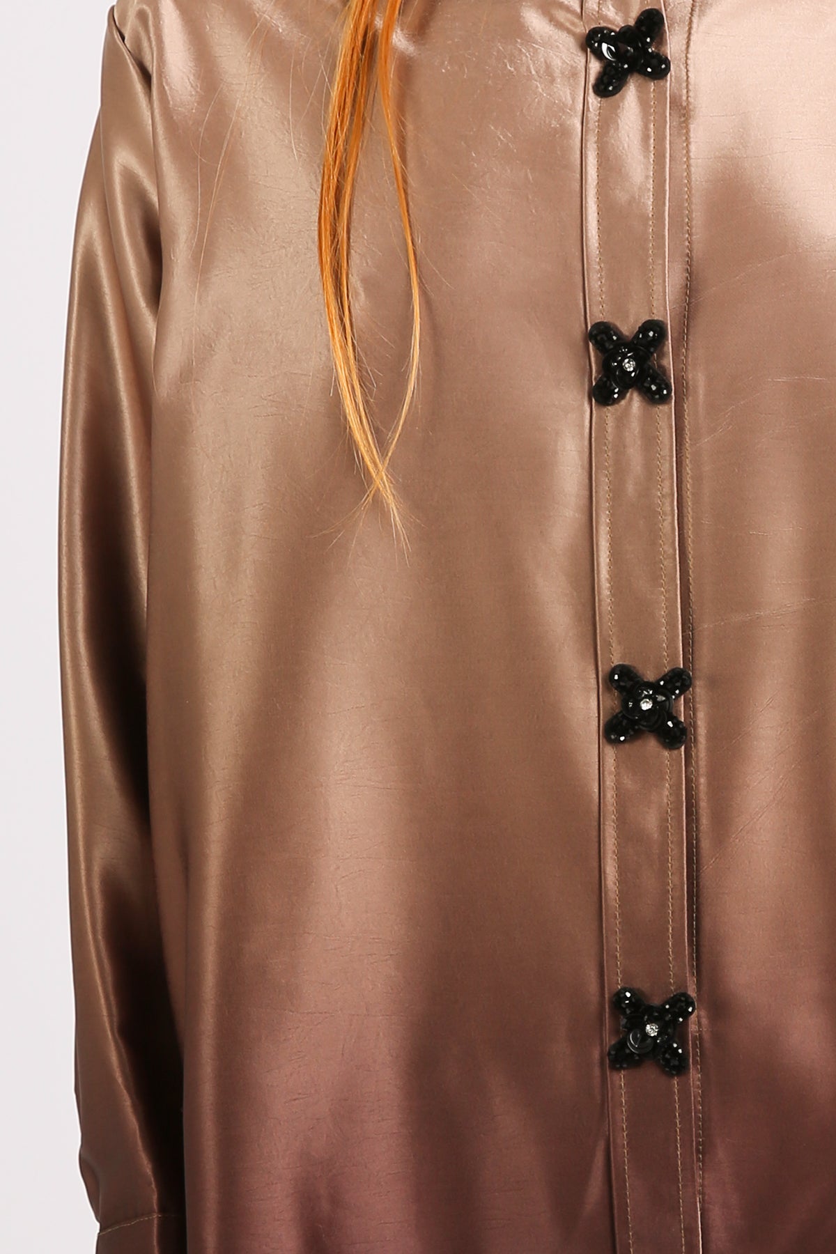 Greta Floral Cross Beaded Glossy Satin Shirt