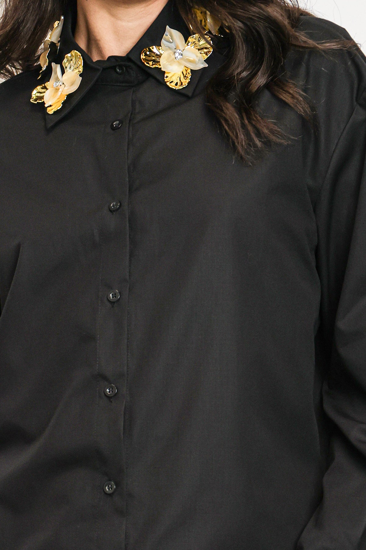 Tiffany Embellished Metallic Floral Applique Collared Shirt - Shop Beulah Style