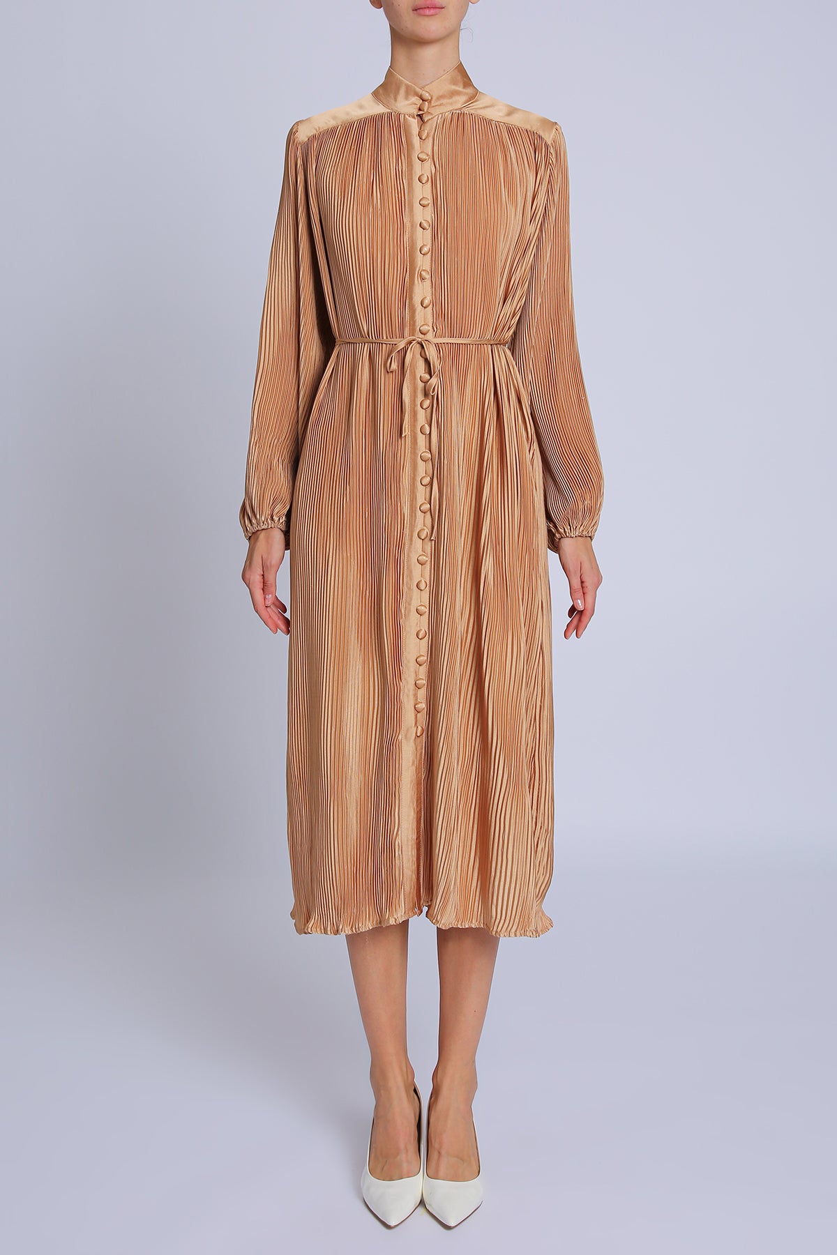 Adalynn Satin Belted Pleat Maxi Dress - Shop Beulah Style