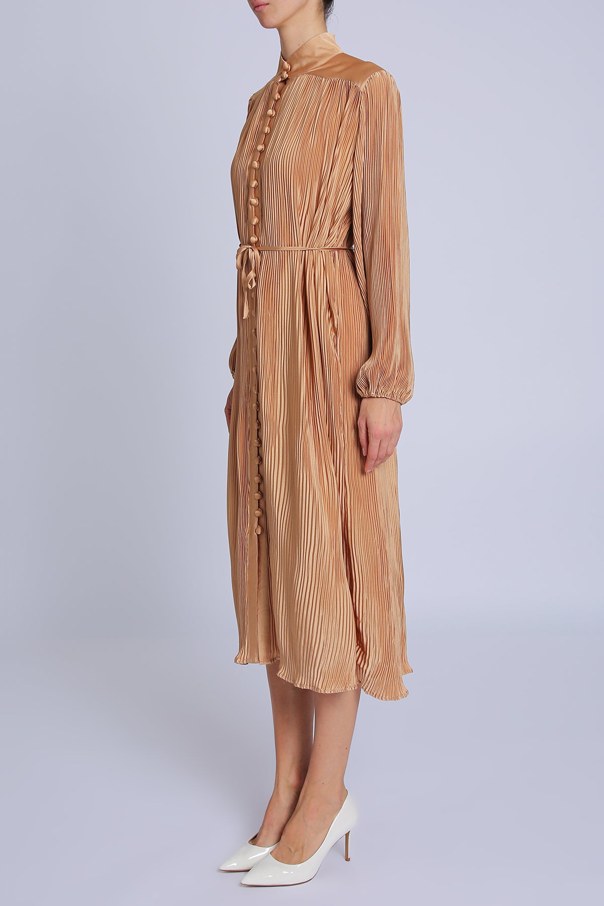 Adalynn Satin Belted Pleat Maxi Dress - Shop Beulah Style