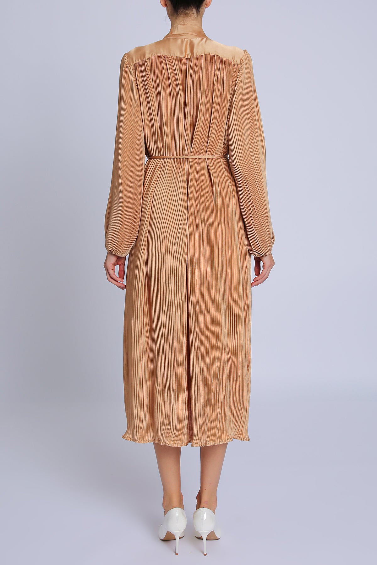 Adalynn Satin Belted Pleat Maxi Dress - Shop Beulah Style