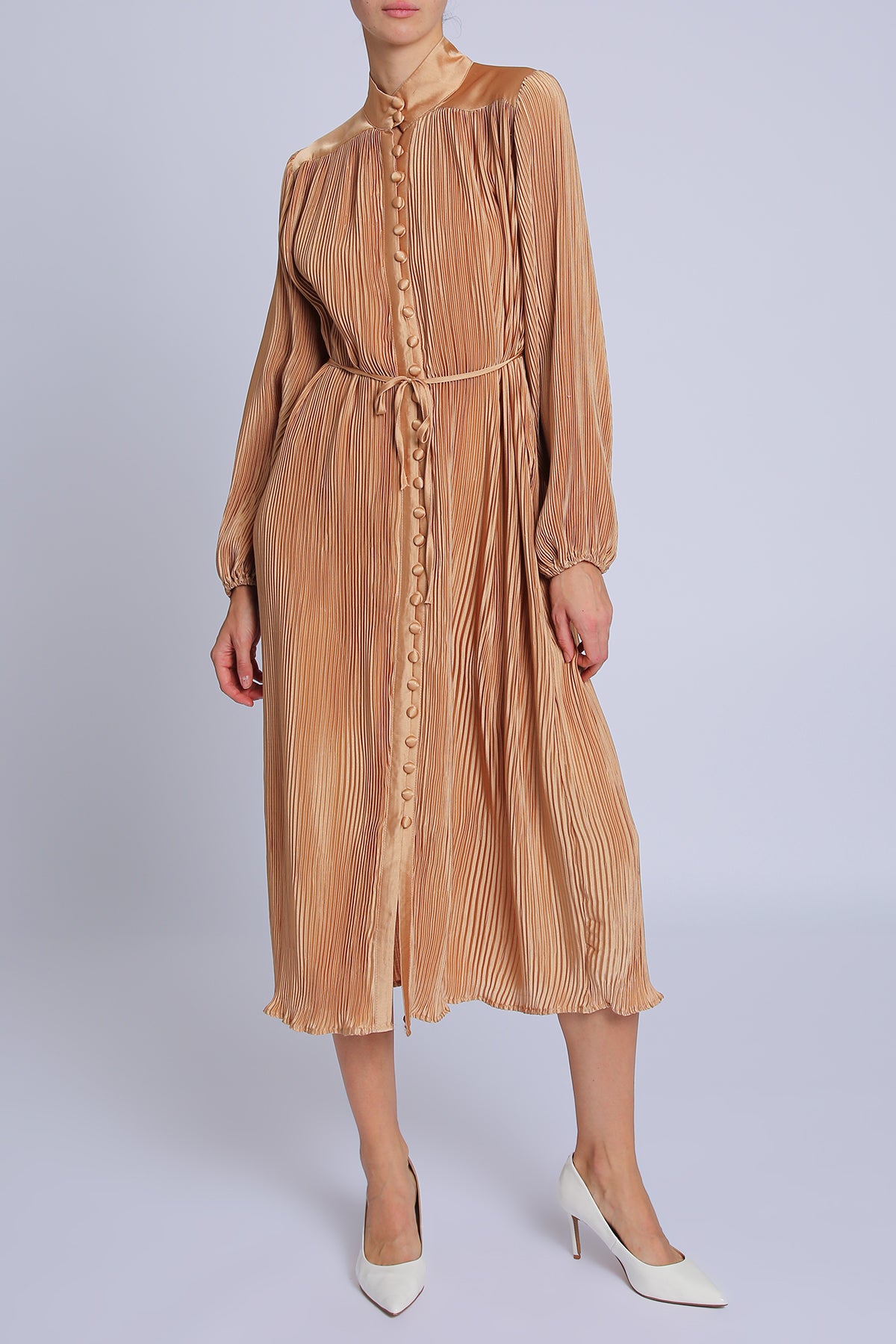 Adalynn Satin Belted Pleat Maxi Dress - Shop Beulah Style