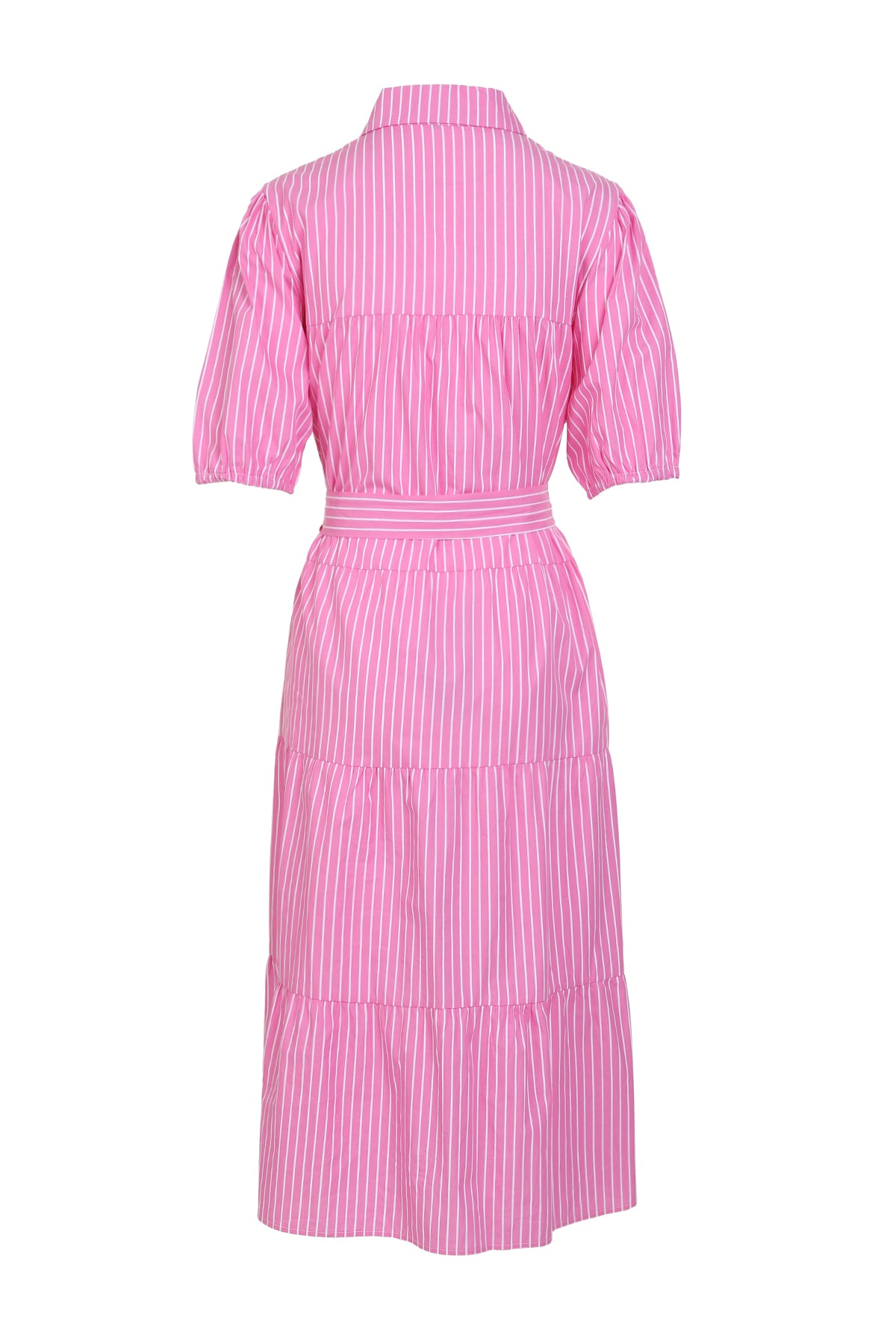 Noel Stripe Pattern Tiered Hem Belted Maxi Shirt Dress - Shop Beulah Style