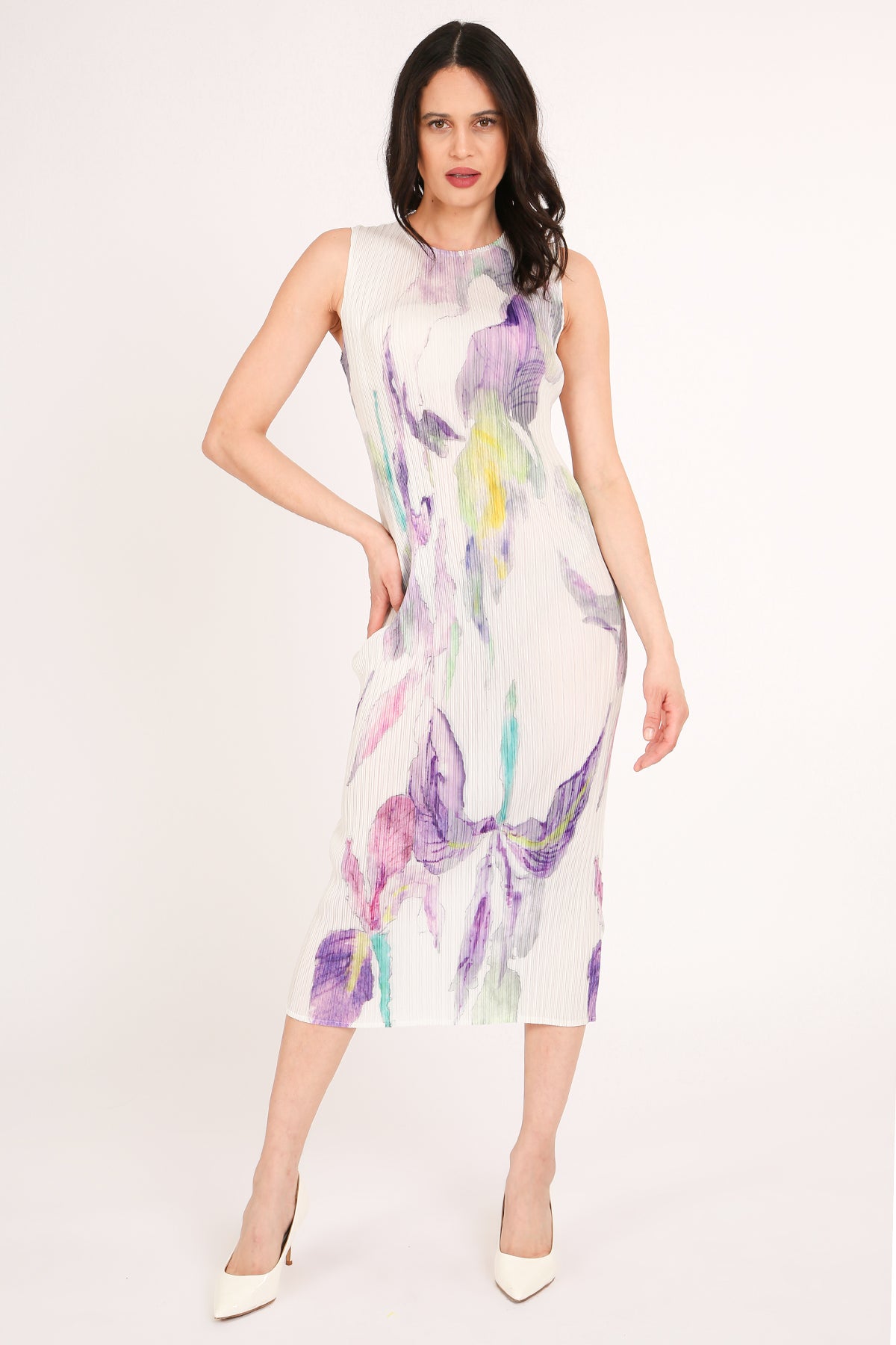 Brooke Floral Printed Pleat Sleeveless Midi Dress - Shop Beulah Style