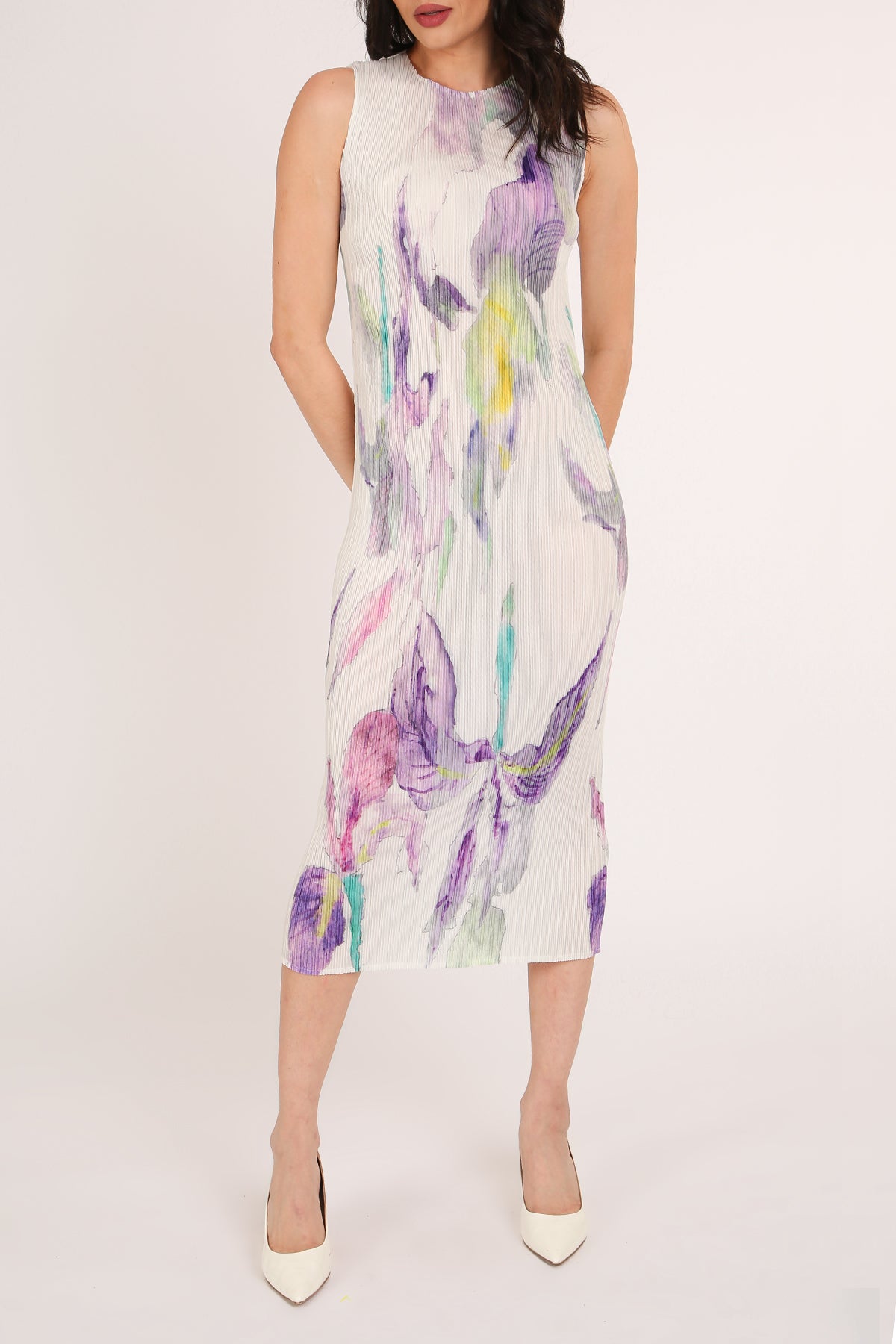 Brooke Floral Printed Pleat Sleeveless Midi Dress - Shop Beulah Style