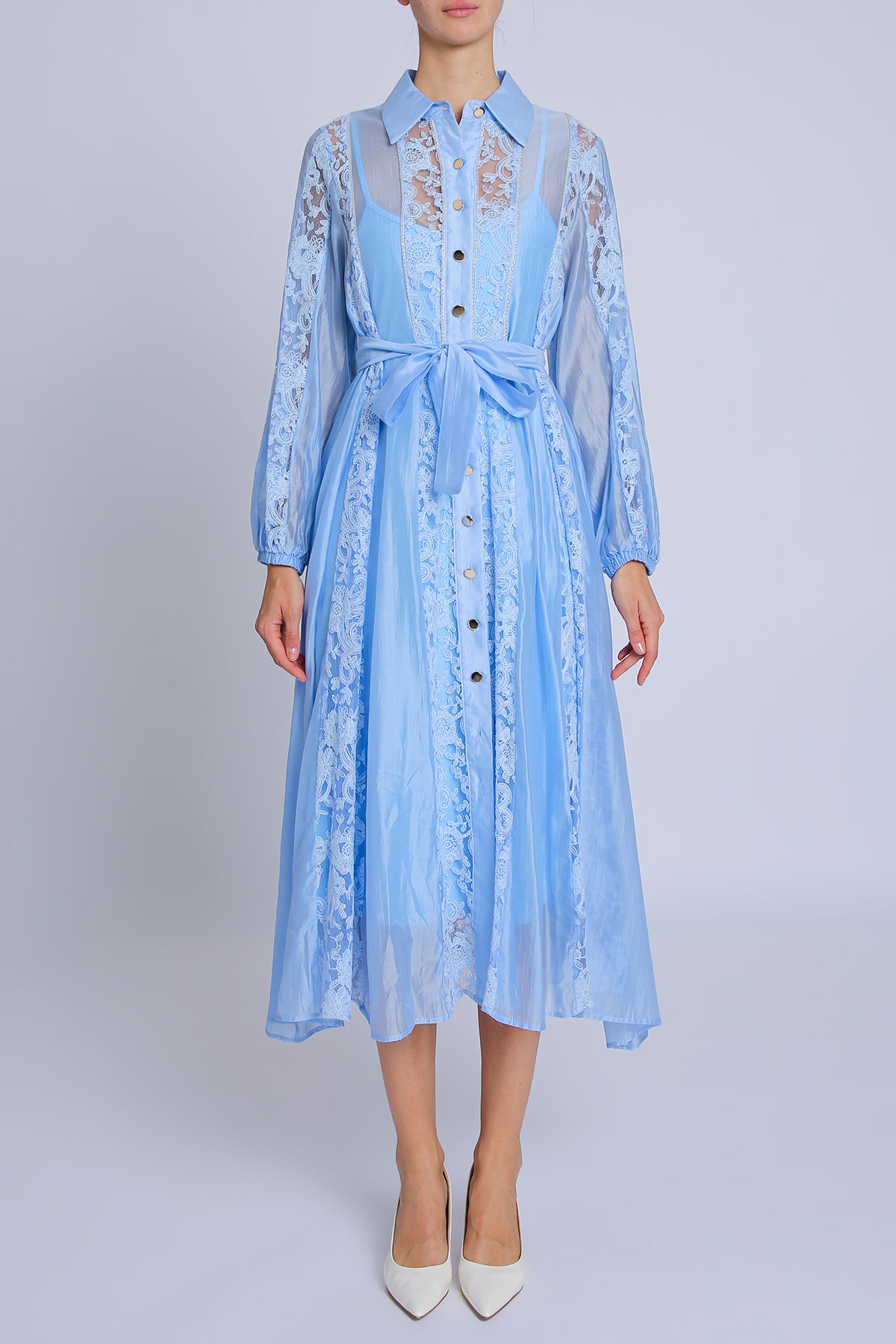 Allure Lined Floral Embroidered Lace on Sheer Midi Dress - Shop Beulah Style