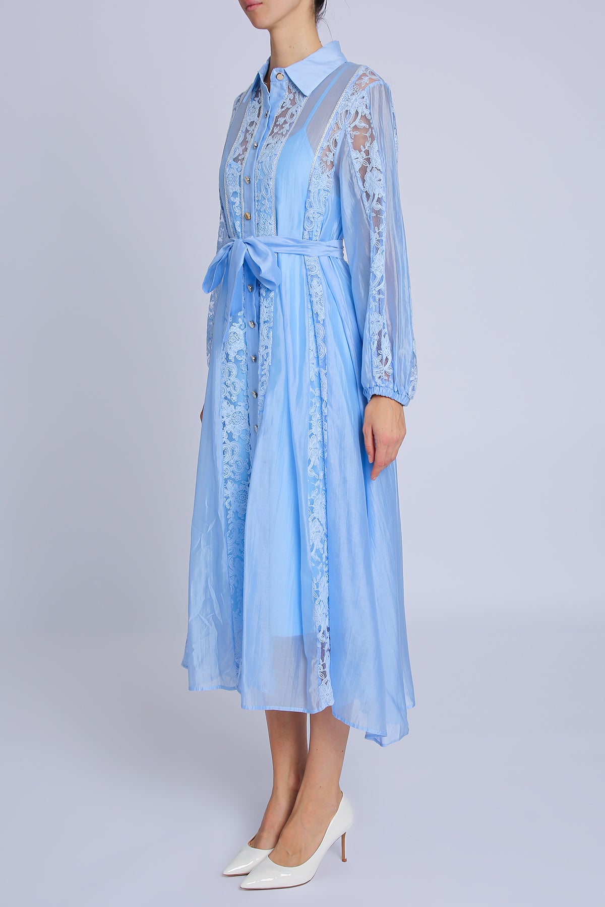 Allure Lined Floral Embroidered Lace on Sheer Midi Dress - Shop Beulah Style