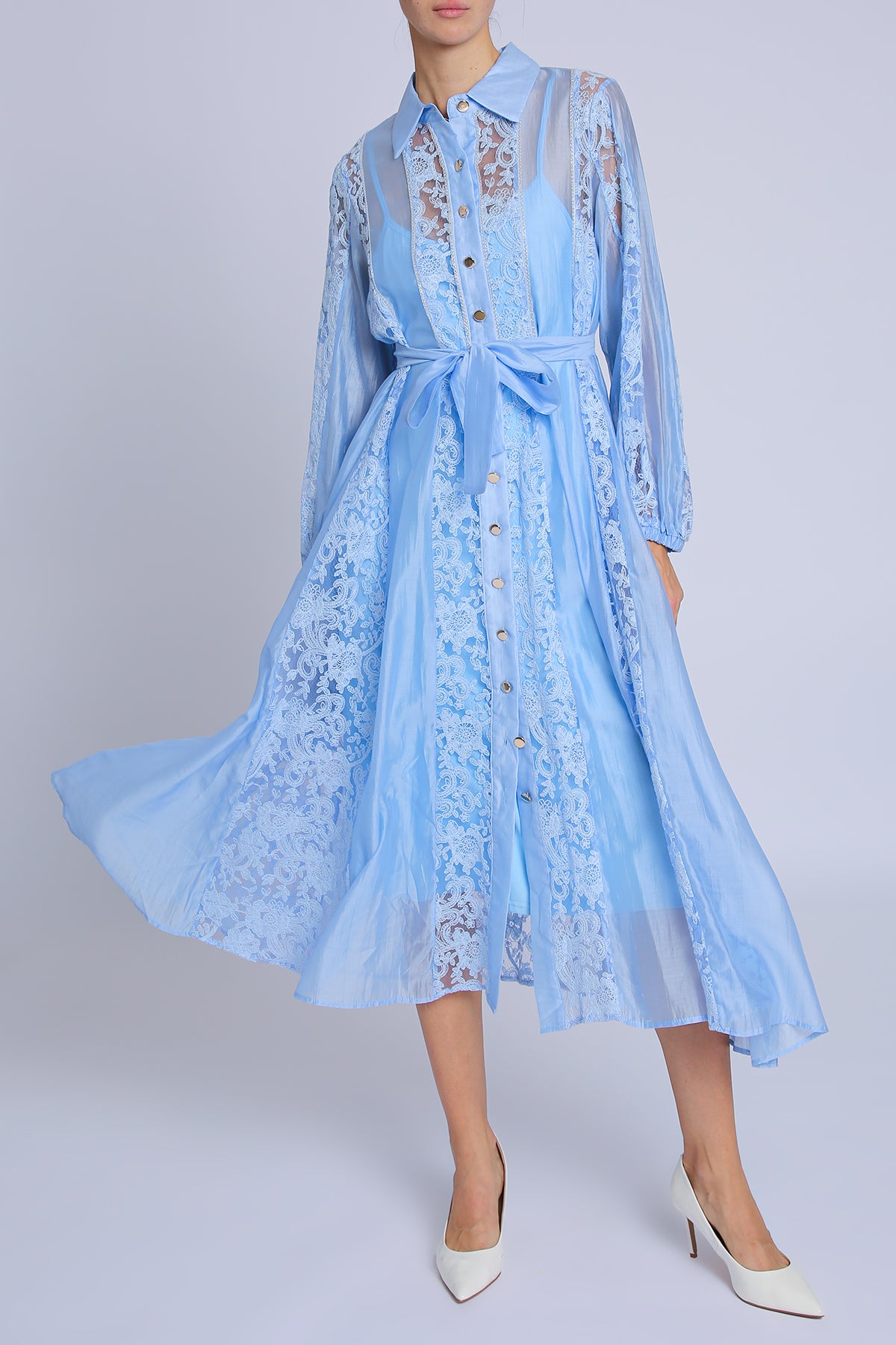 Allure Lined Floral Embroidered Lace on Sheer Midi Dress - Shop Beulah Style