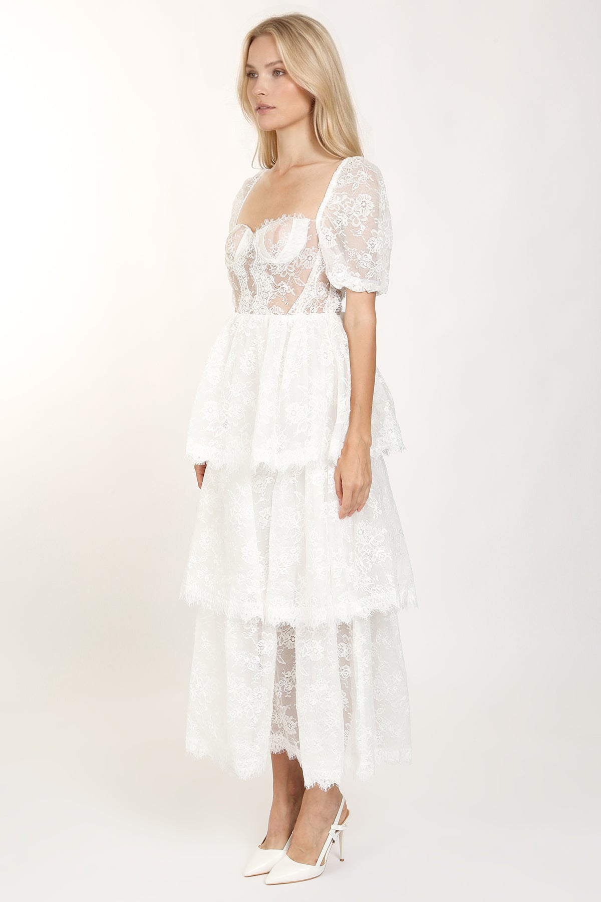 Sana Embroidered Mesh Sweetheart Tiered Maxi Dress - Shop Beulah Style