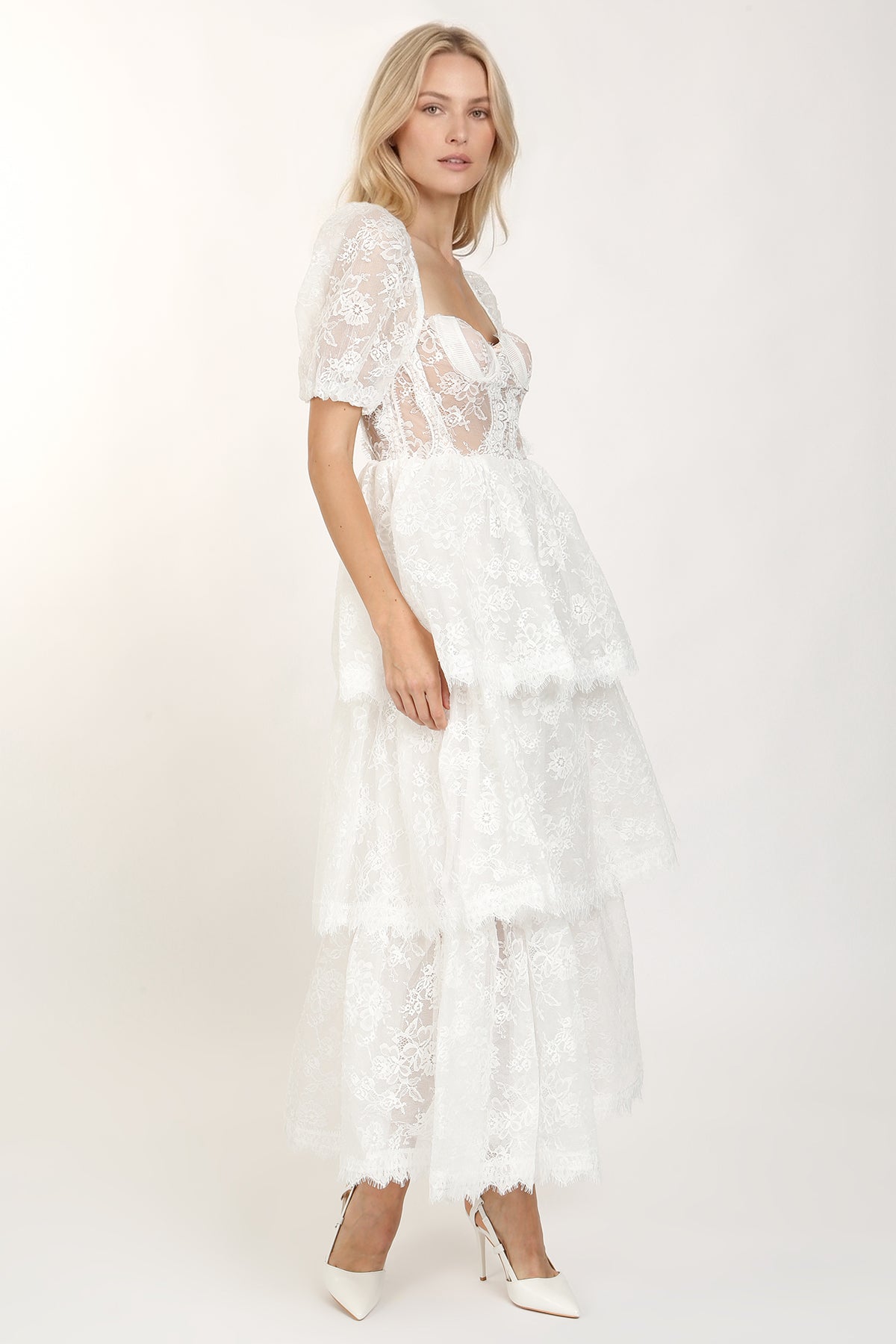 Sana Embroidered Mesh Sweetheart Tiered Maxi Dress - Shop Beulah Style