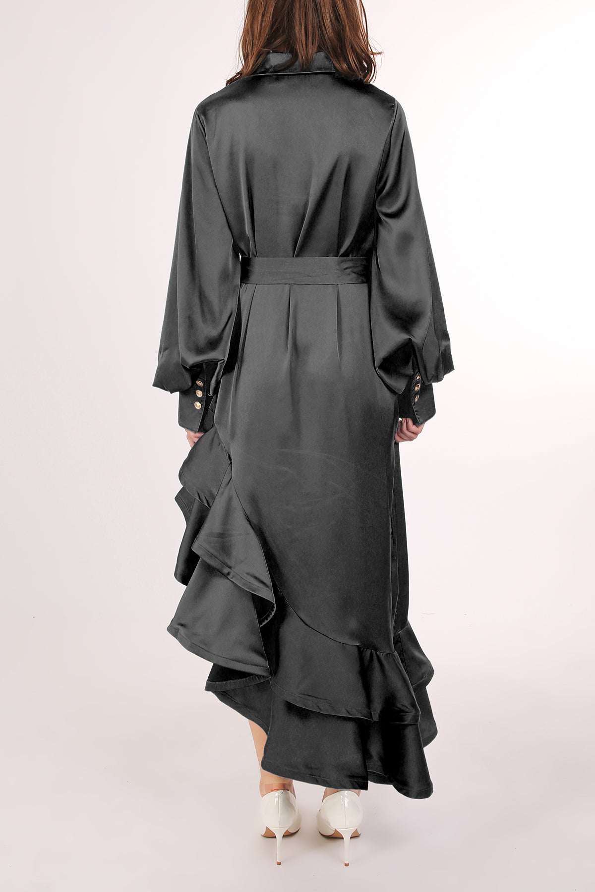 Kas Satin Belted Asymmetrical Hi-Low Hem Maxi Dress - Shop Beulah Style