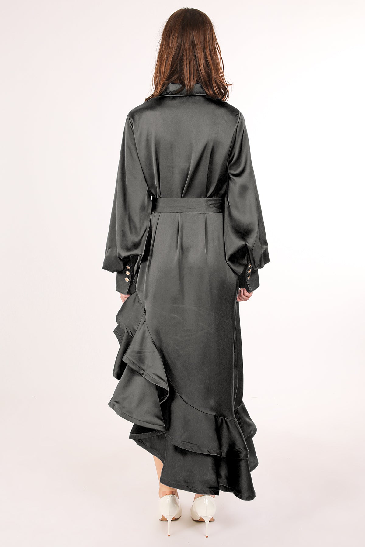 Kas Satin Belted Asymmetrical Hi-Low Hem Maxi Dress - Shop Beulah Style