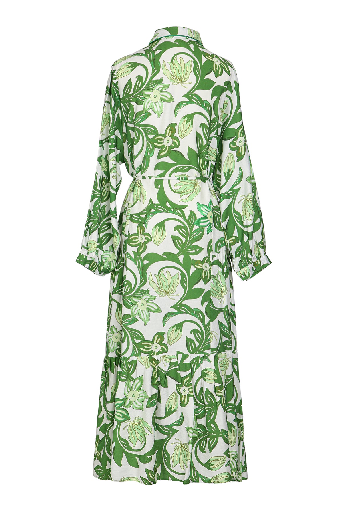 James Botanical Print Belted Maxi Tiered Shirt Dress - Shop Beulah Style