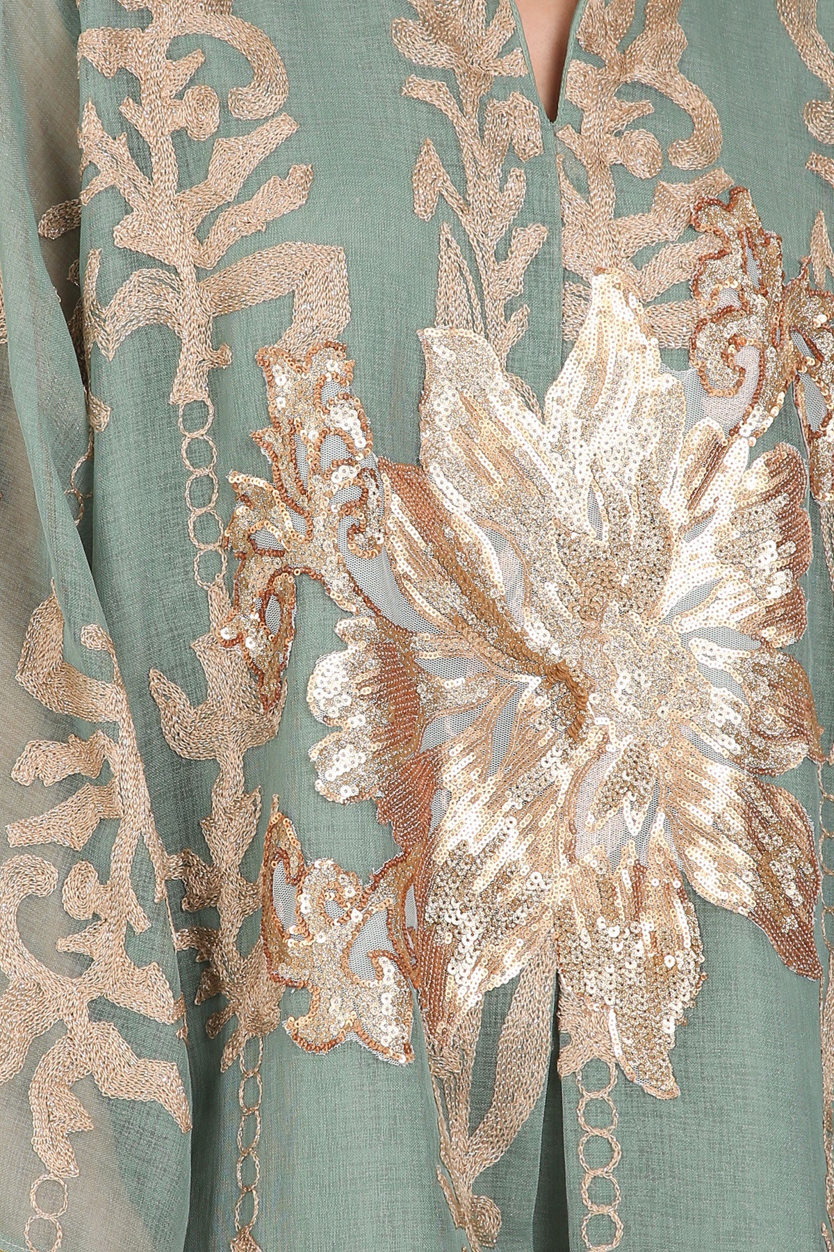 Jane Sequined Floral Embroidered Linen Gauze Maxi Dress
