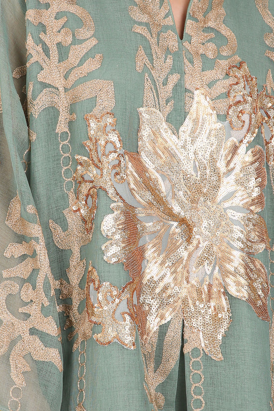 Jane Sequined Floral Embroidered Linen Gauze Maxi Dress
