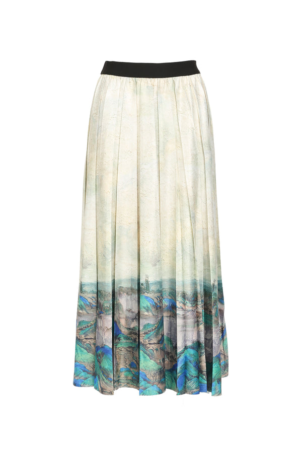 Nile Printed Pleat High Waist Midi Skirt - Shop Beulah Style