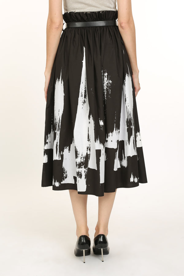 Warren Ruffled Trim Contrast Print Belted Midi Skirt - Shop Beulah Style