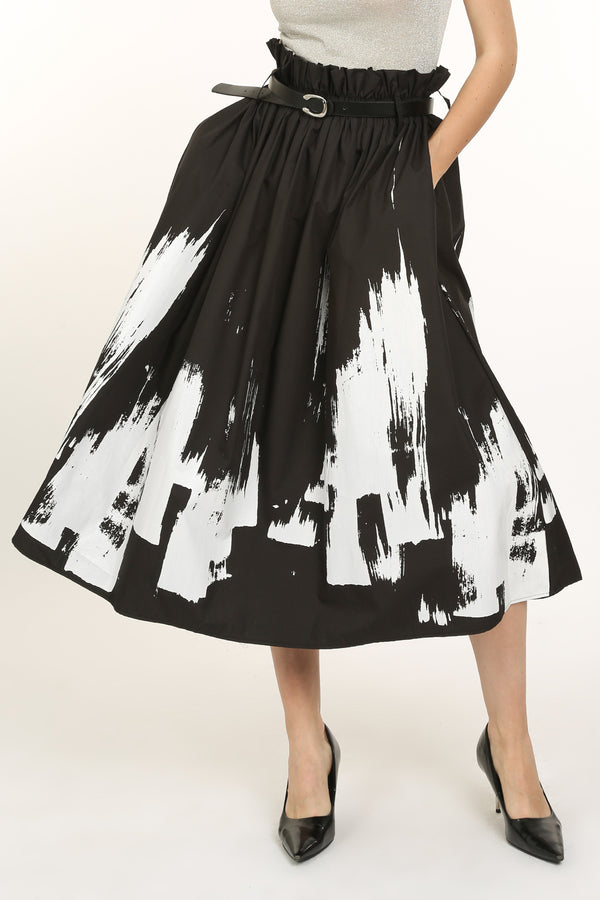 Warren Ruffled Trim Contrast Print Belted Midi Skirt - Shop Beulah Style