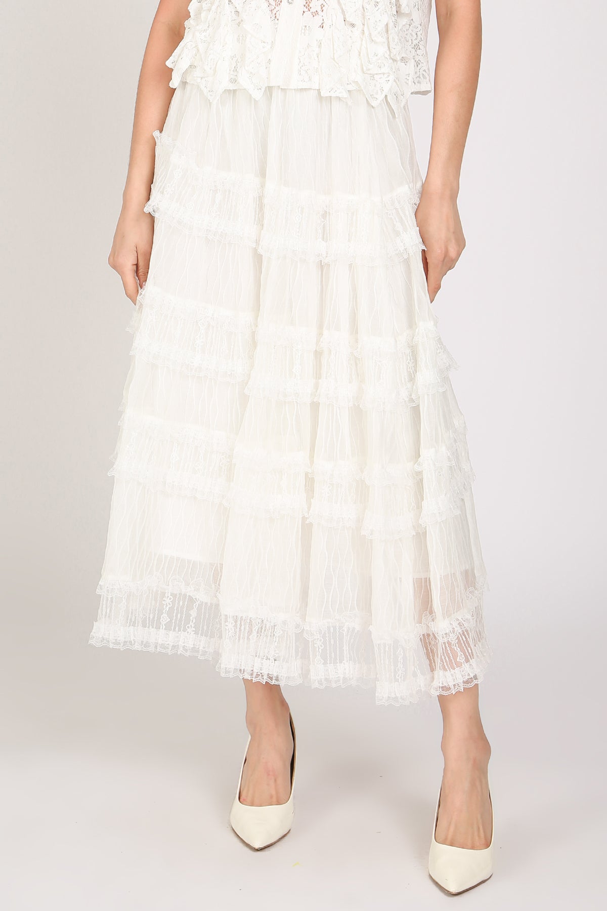 Caroline Tiered Embroidered Mesh Sheer Maxi Skirt - Shop Beulah Style