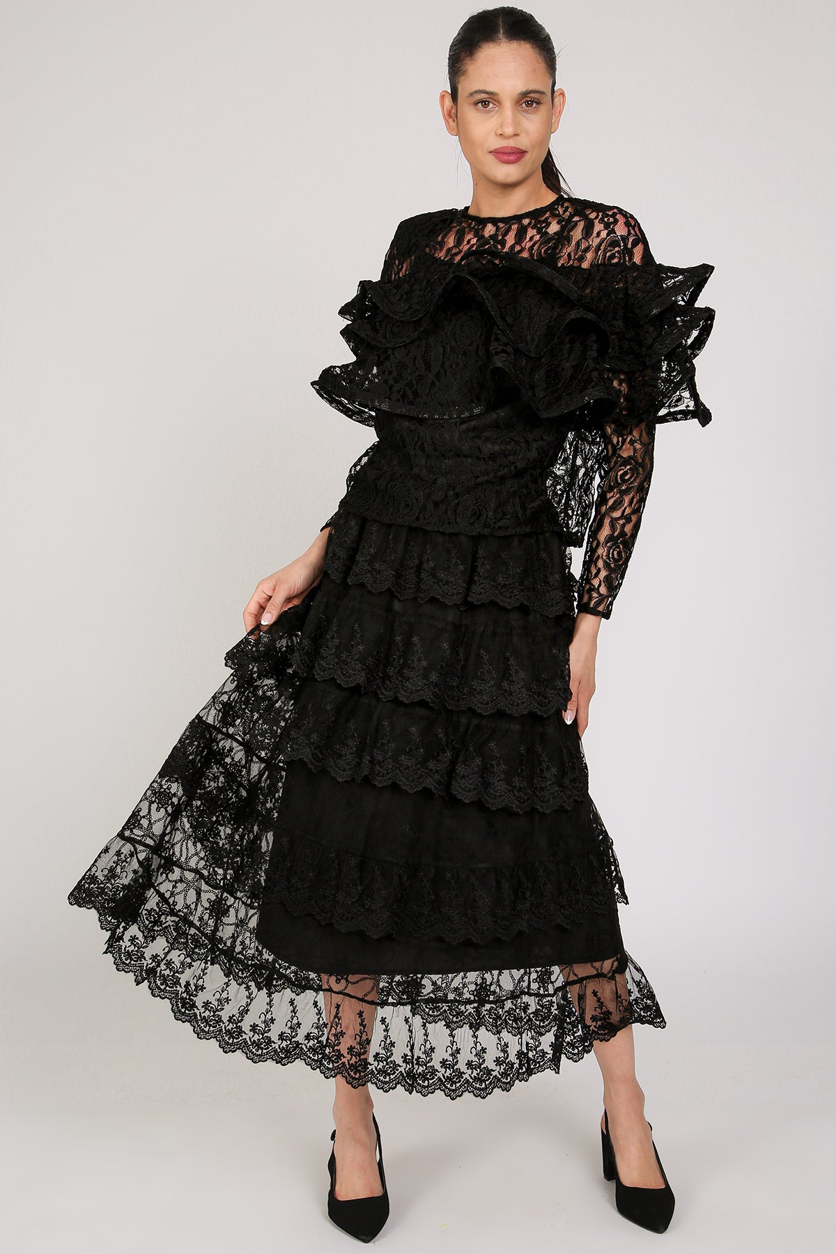 Evan Floral Embroidered Tiered Sheer Maxi Skirt - Shop Beulah Style