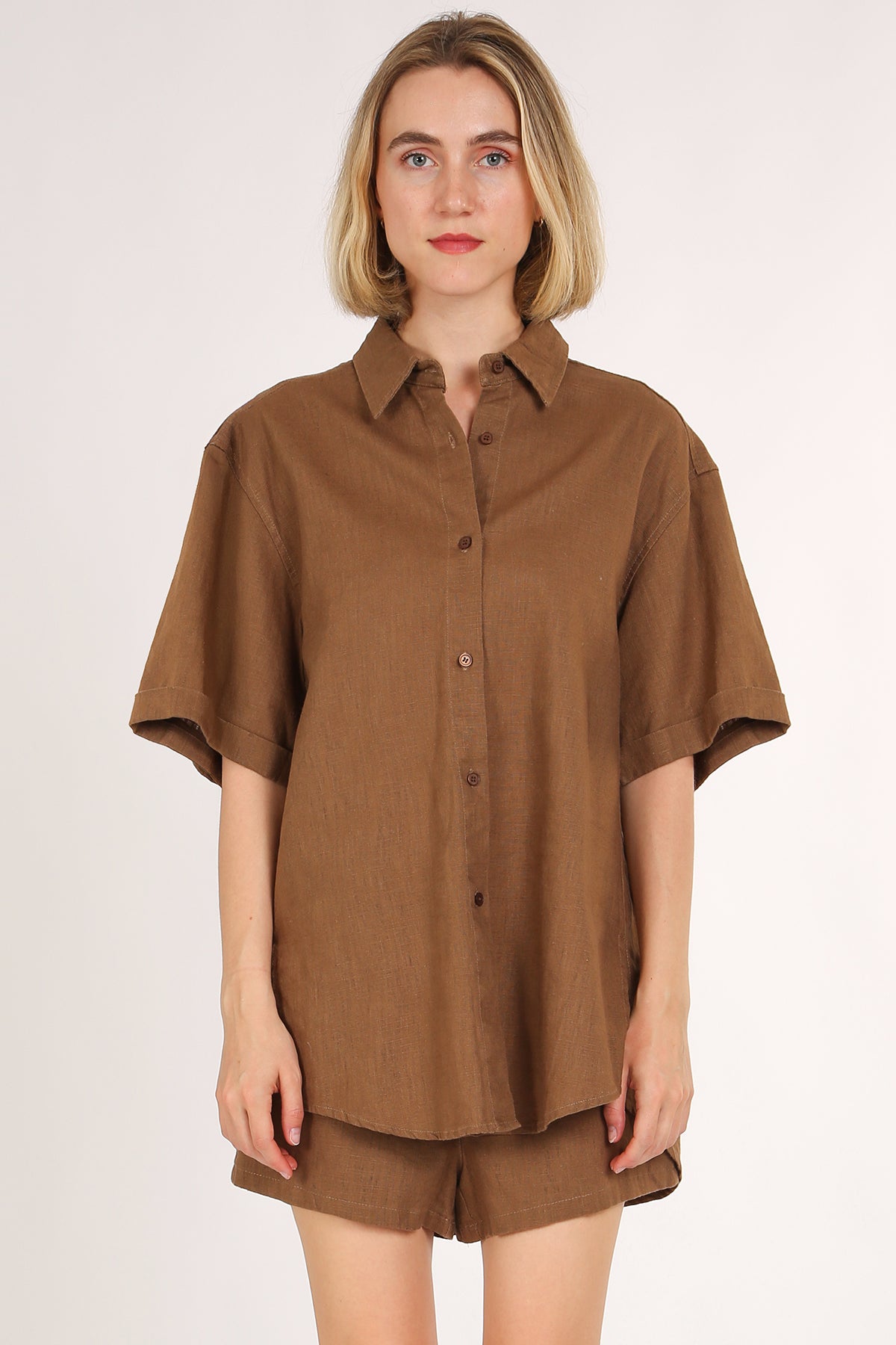 Kerry Linen Button Up Blouse & Shorts Set - Shop Beulah Style