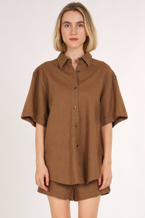 Kerry Linen Button Up Blouse & Shorts Set - Shop Beulah Style