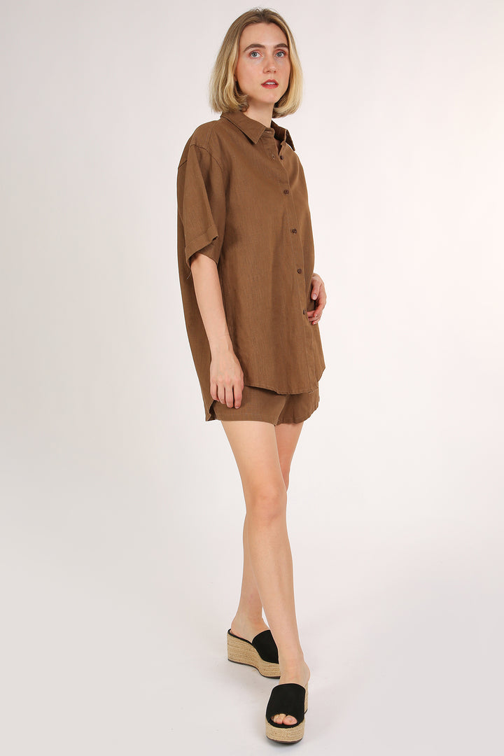 Kerry Linen Button Up Blouse & Shorts Set - Shop Beulah Style