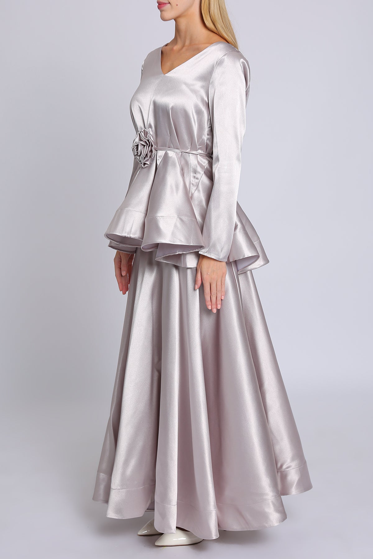 Charlie Floral Corsage Belted Flare Satin Top & Skirt Set - Shop Beulah Style