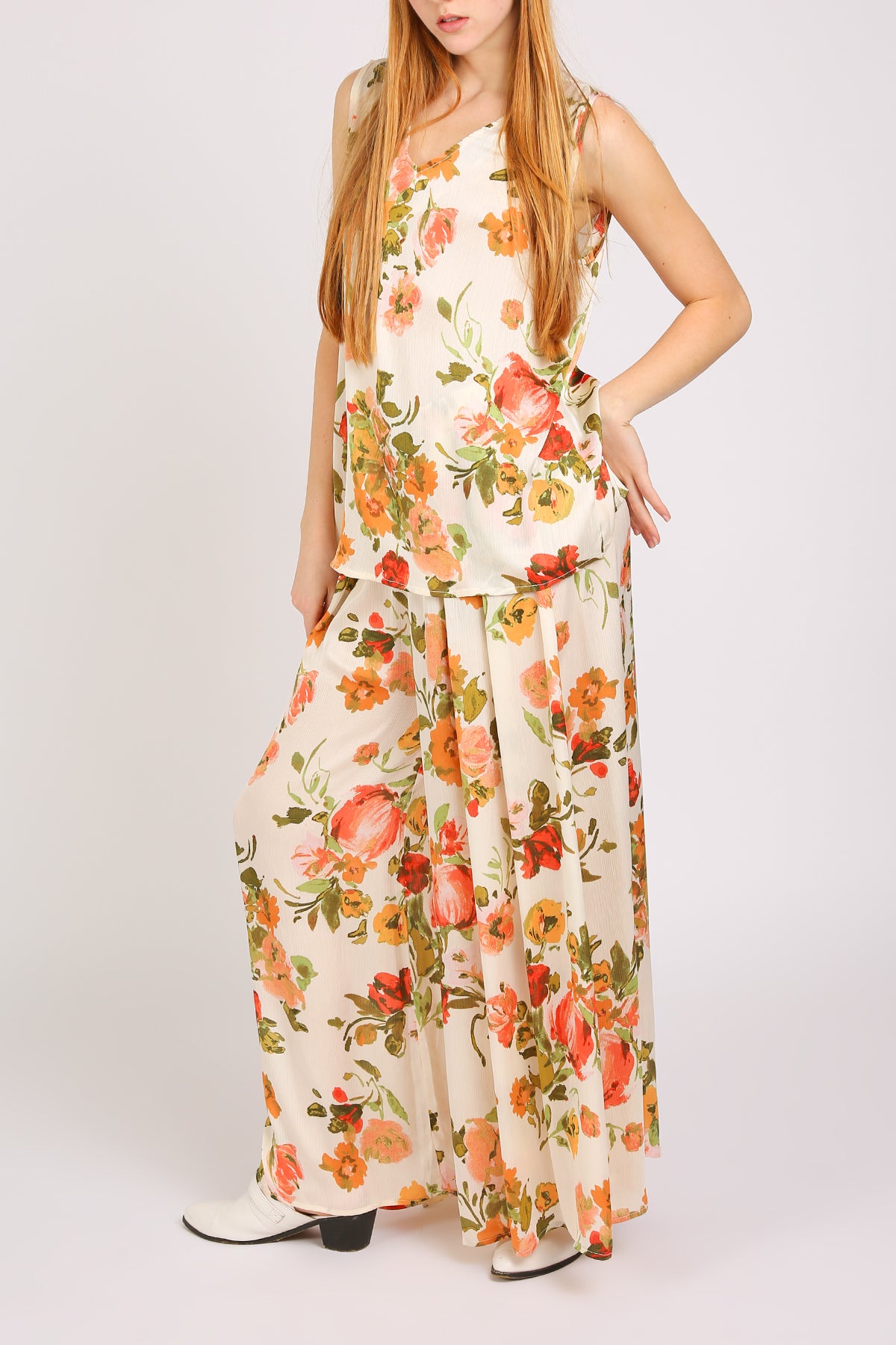 Camila Floral Print Robed Sleeveless Top & Flare Pants - Shop Beulah Style