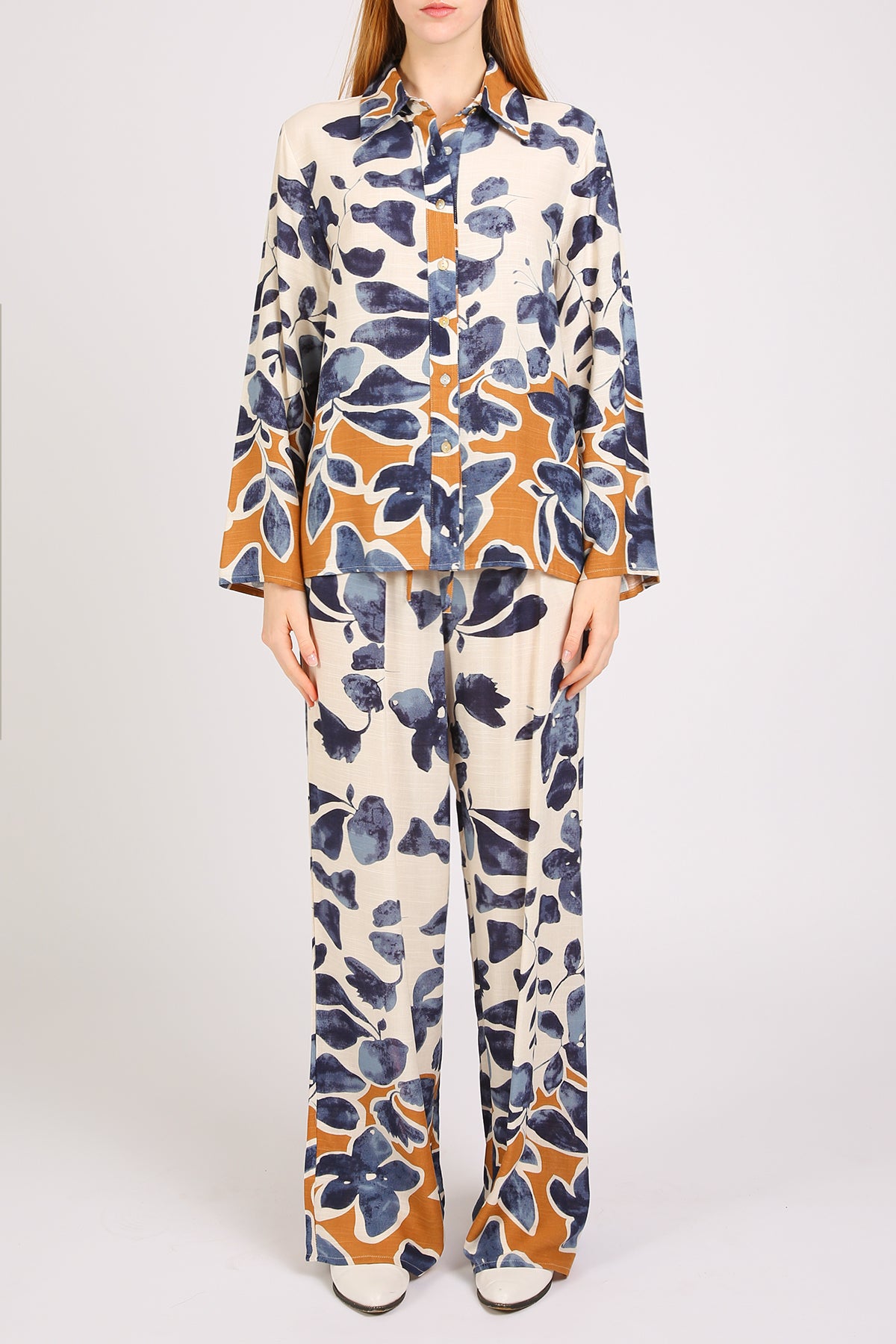 Alina Watercolor Style Floral Printed Shirt & Pants Set - Shop Beulah Style