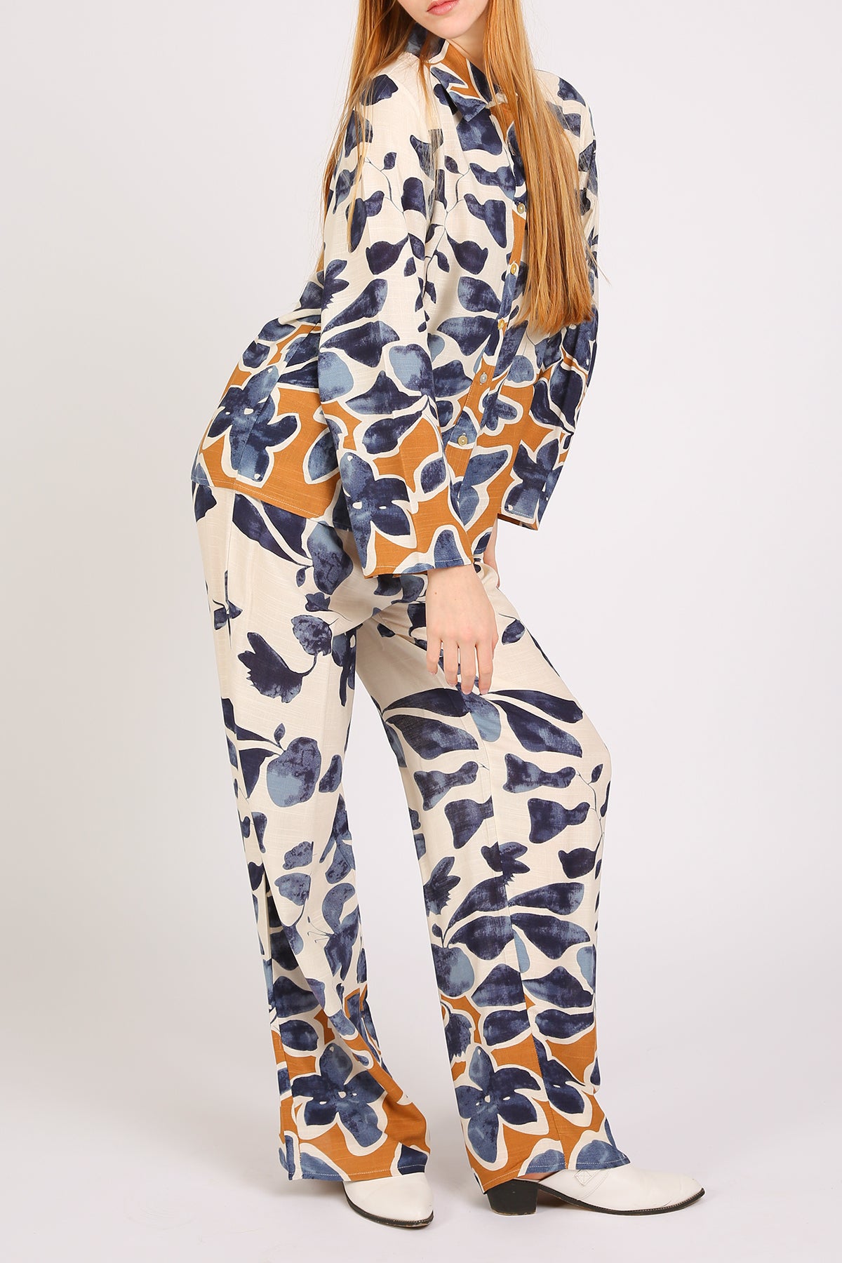 Alina Watercolor Style Floral Printed Shirt & Pants Set - Shop Beulah Style