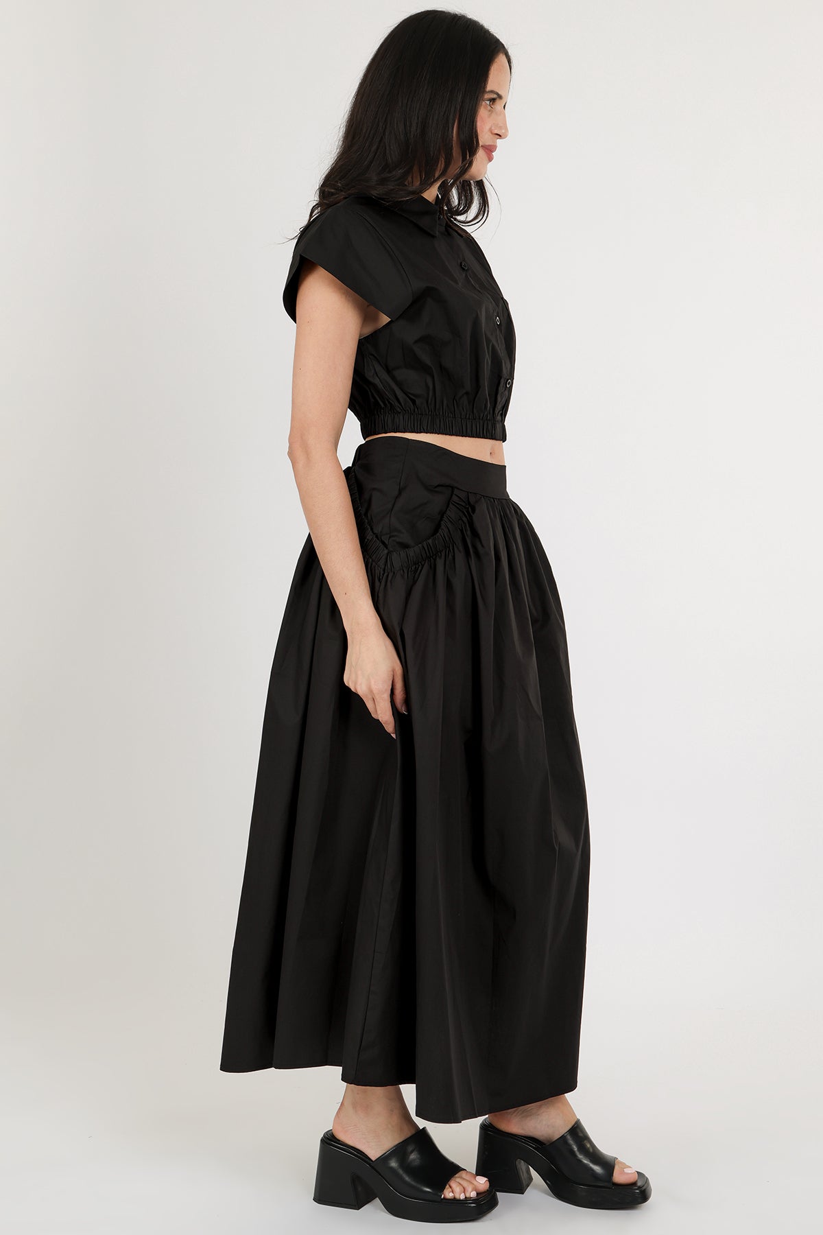 Mira Solid Crop Shirt & A-Line Skirt Set - Shop Beulah Style