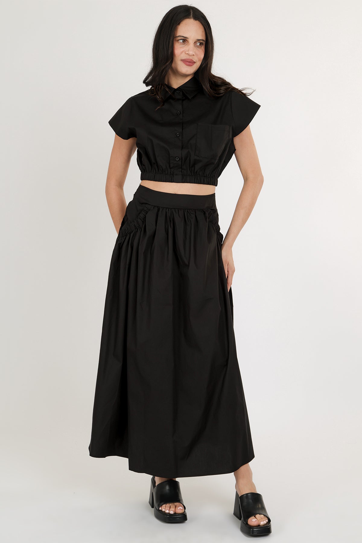 Mira Solid Crop Shirt & A-Line Skirt Set - Shop Beulah Style