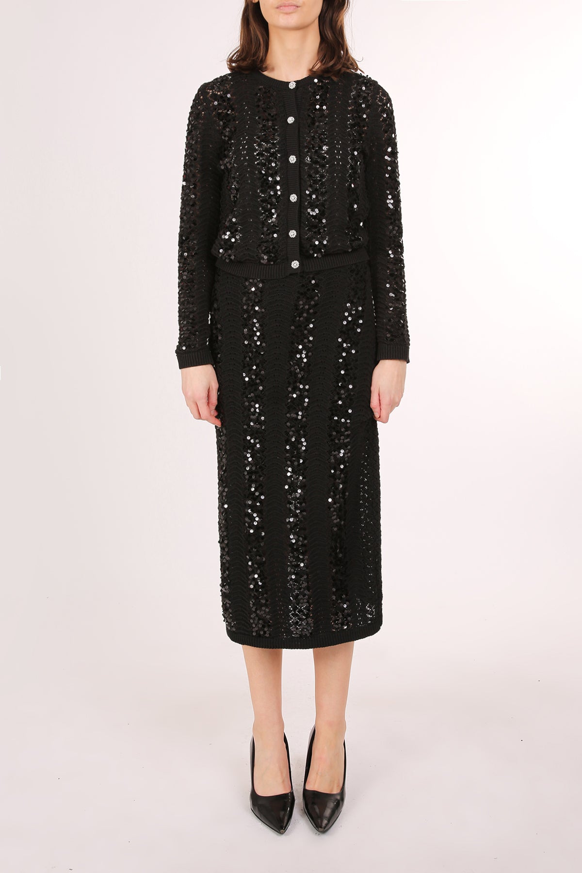 Sadie Sequined Knit Cardigan & Pencil Midi Skirt Set - Shop Beulah Style